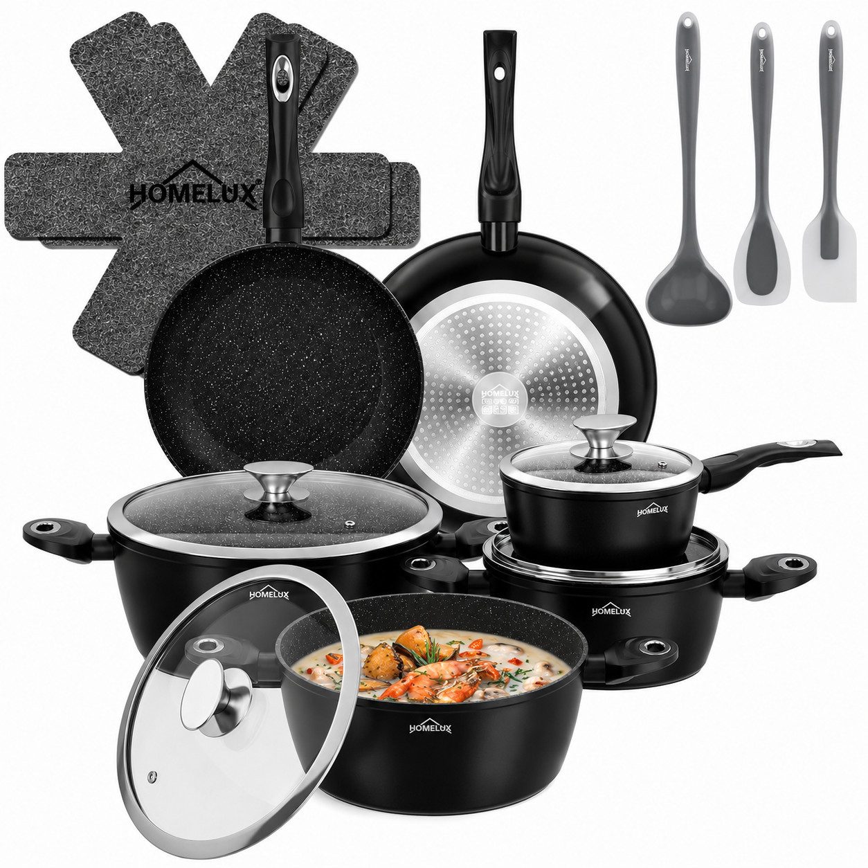 HOMELUX Topf-Set Kochgeschirr-Set, Induktions Töpfe Set, Antihaftbeschichtung, Aluminium, Edelstahl (Set, 15-tlg), Induktion