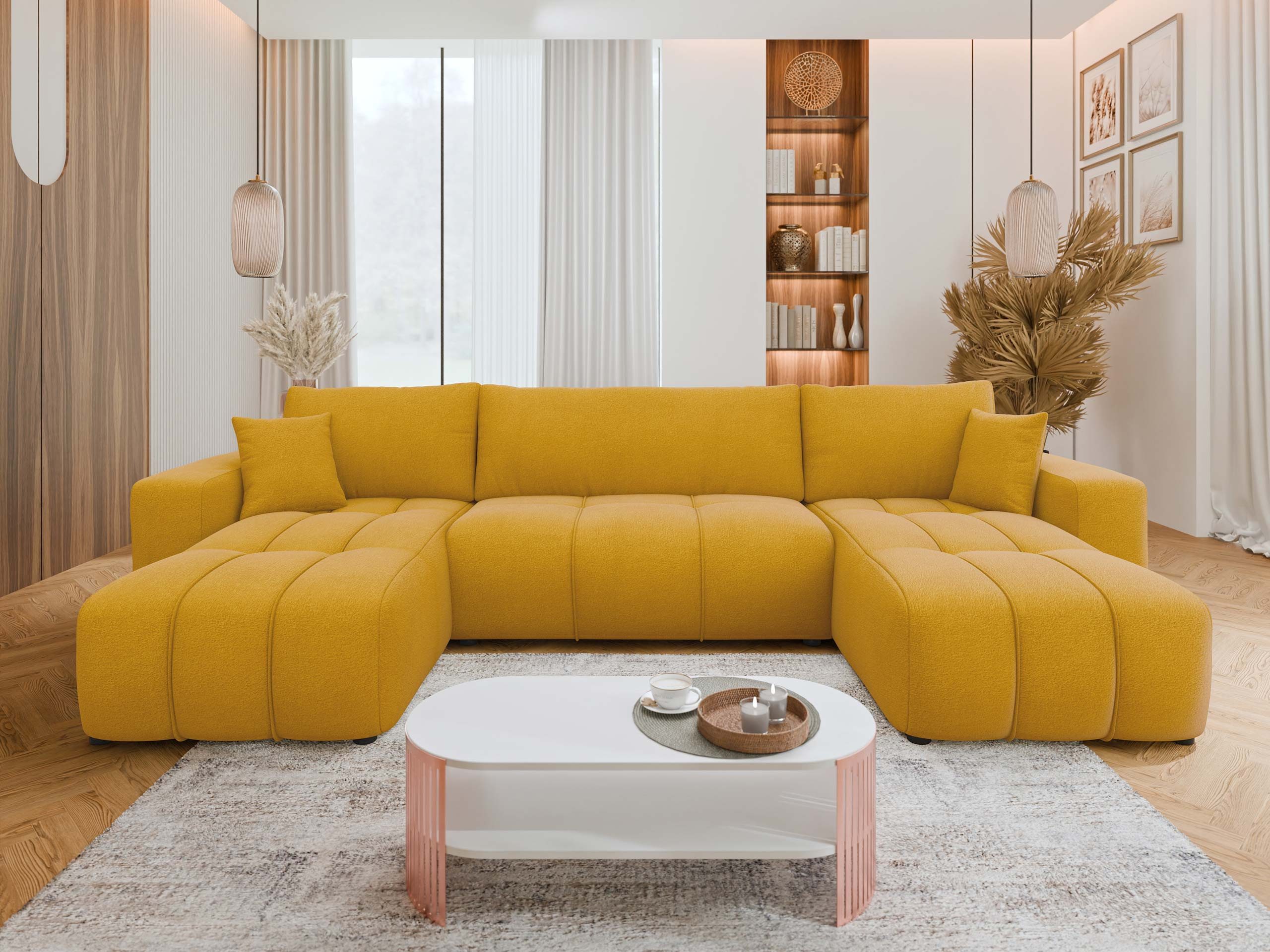 MIRJAN24 Wohnlandschaft Fetrinu U, mit Bettkasten und Schlaffunktion, Rückenlehne in Form beweglicher Kissen