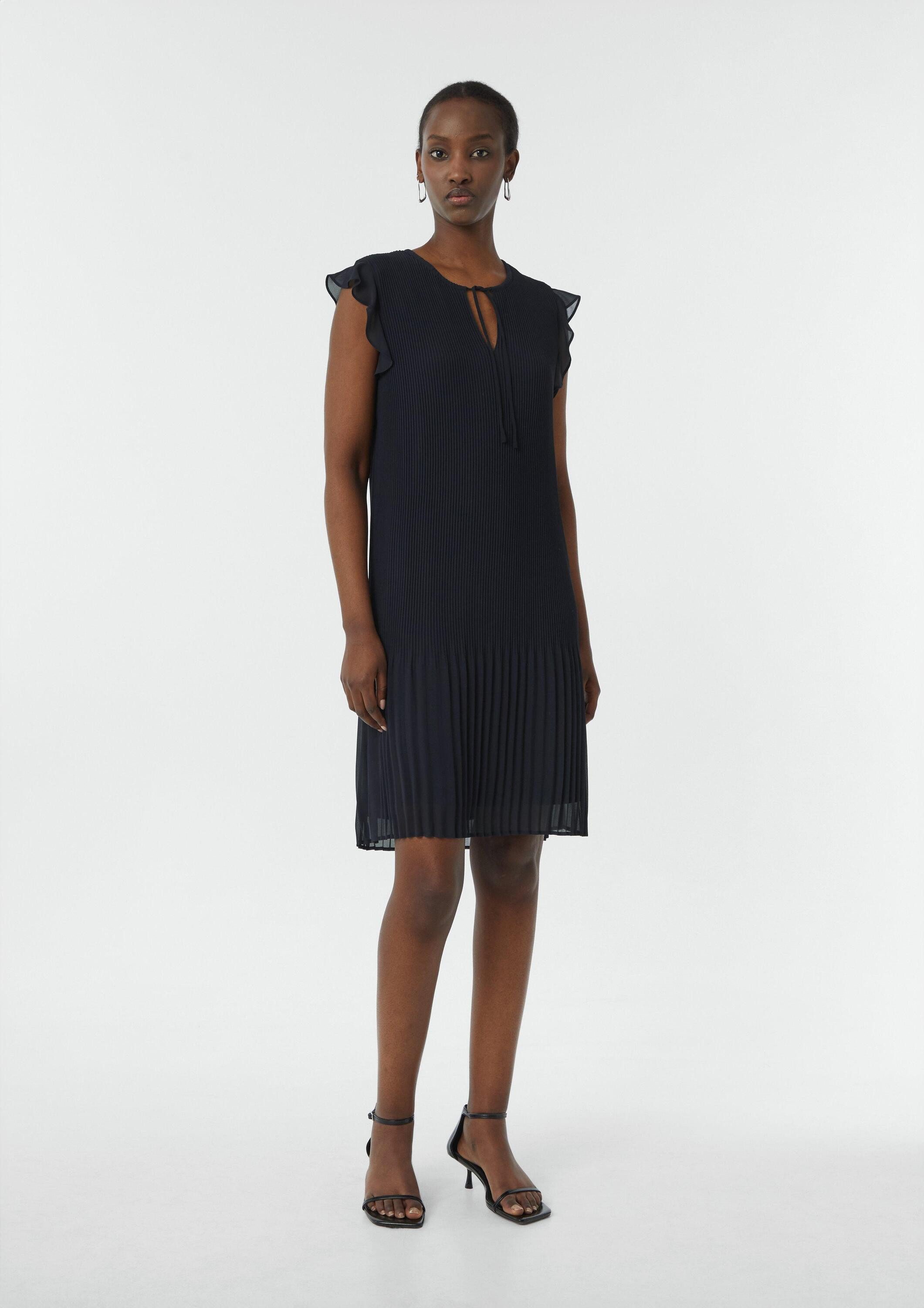 comma Minikleid Kleid Kurzes Plissee-Kleid mit Bindedetail und Volants günstig online kaufen