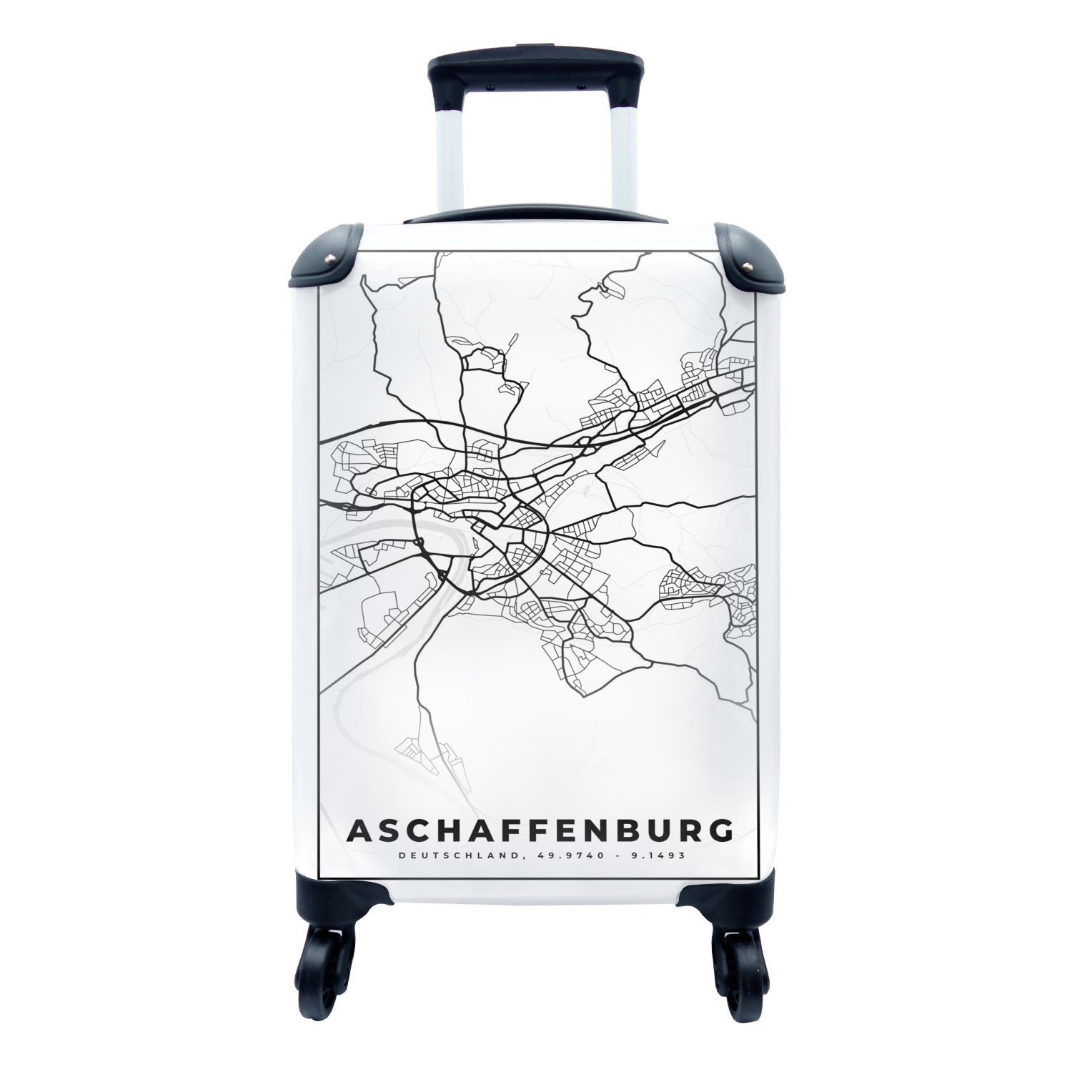 MuchoWow Handgepäckkoffer Afschaffenburg - Stadtplan - Karte, 4 Rollen, Reisetasche mit rollen, Handgepäck für Ferien, Trolley, Reisekoffer