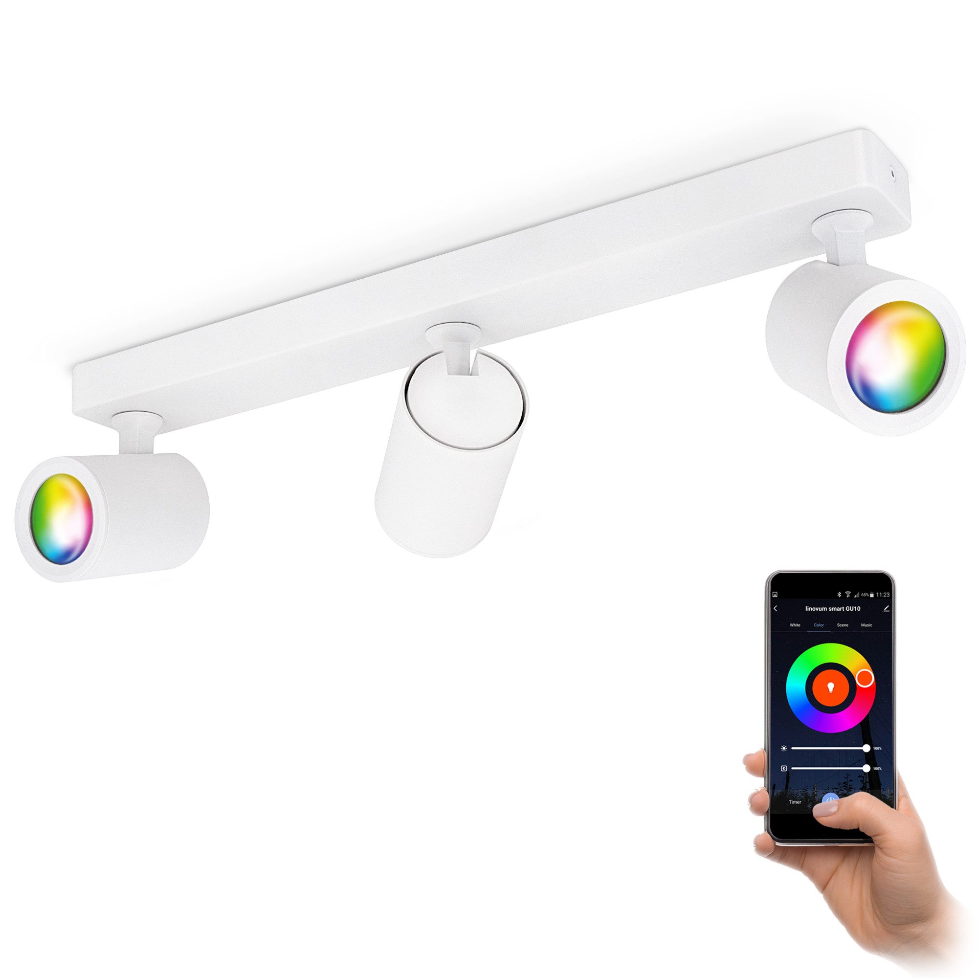 linovum LED Aufbaustrahler TENJO Spotbalken Strahler 3-flammig schwenkbar mit GU10 SMART WLAN RGB, Smart