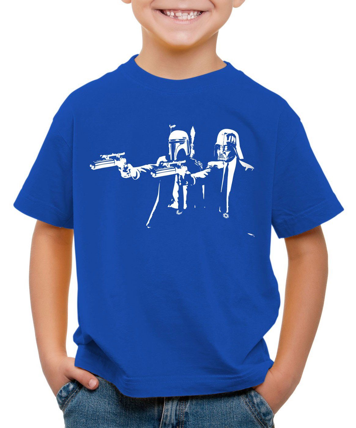 style3 Print-Shirt Kinder T-Shirt Darth star boba imperium wars fett Fiction pulp blau