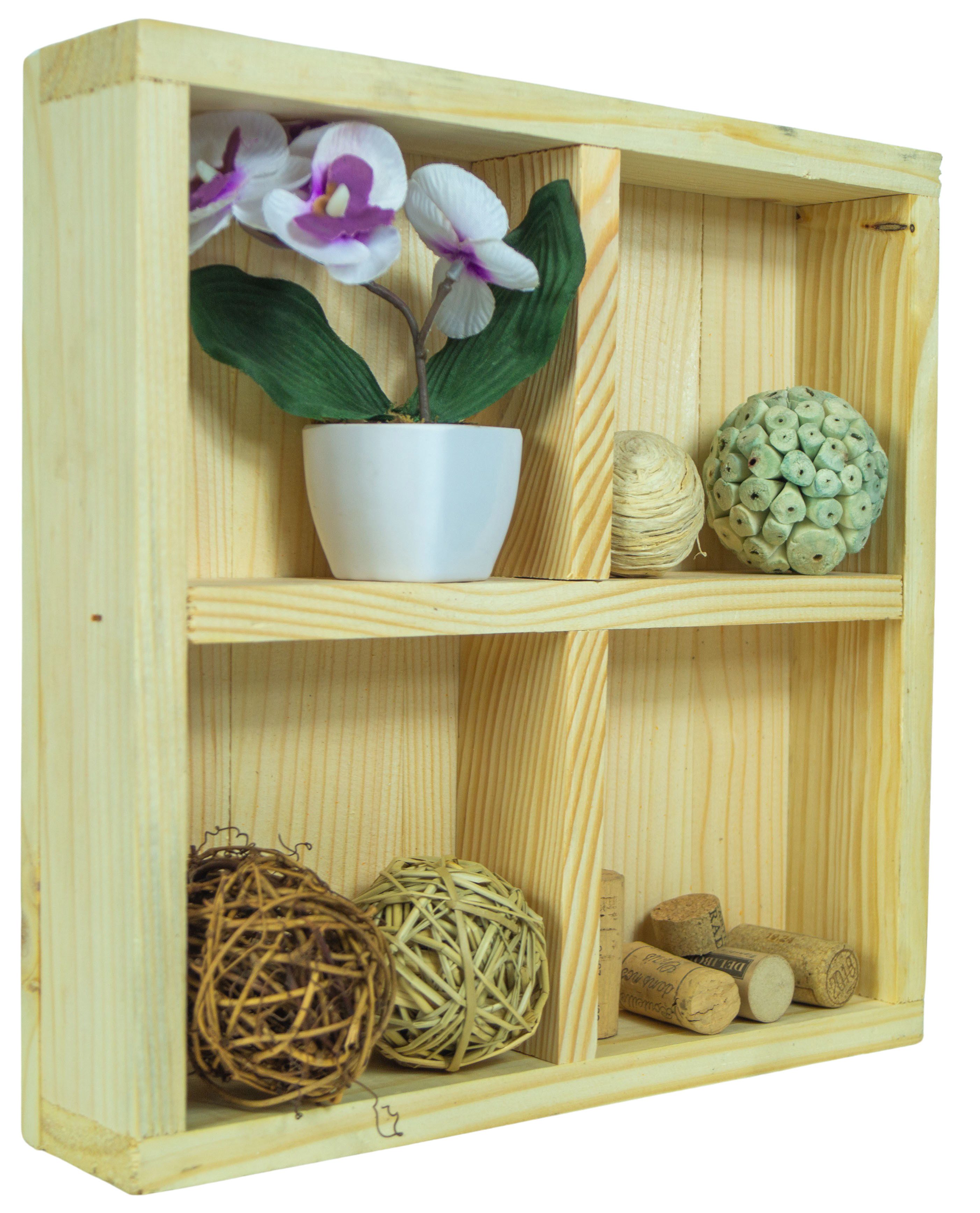 Kistenkolli Altes Land Allzweckkiste Kleine Holzkiste Alma mit 4 Fächern in natur Teekiste Dekorationskiste (Spar-Set)