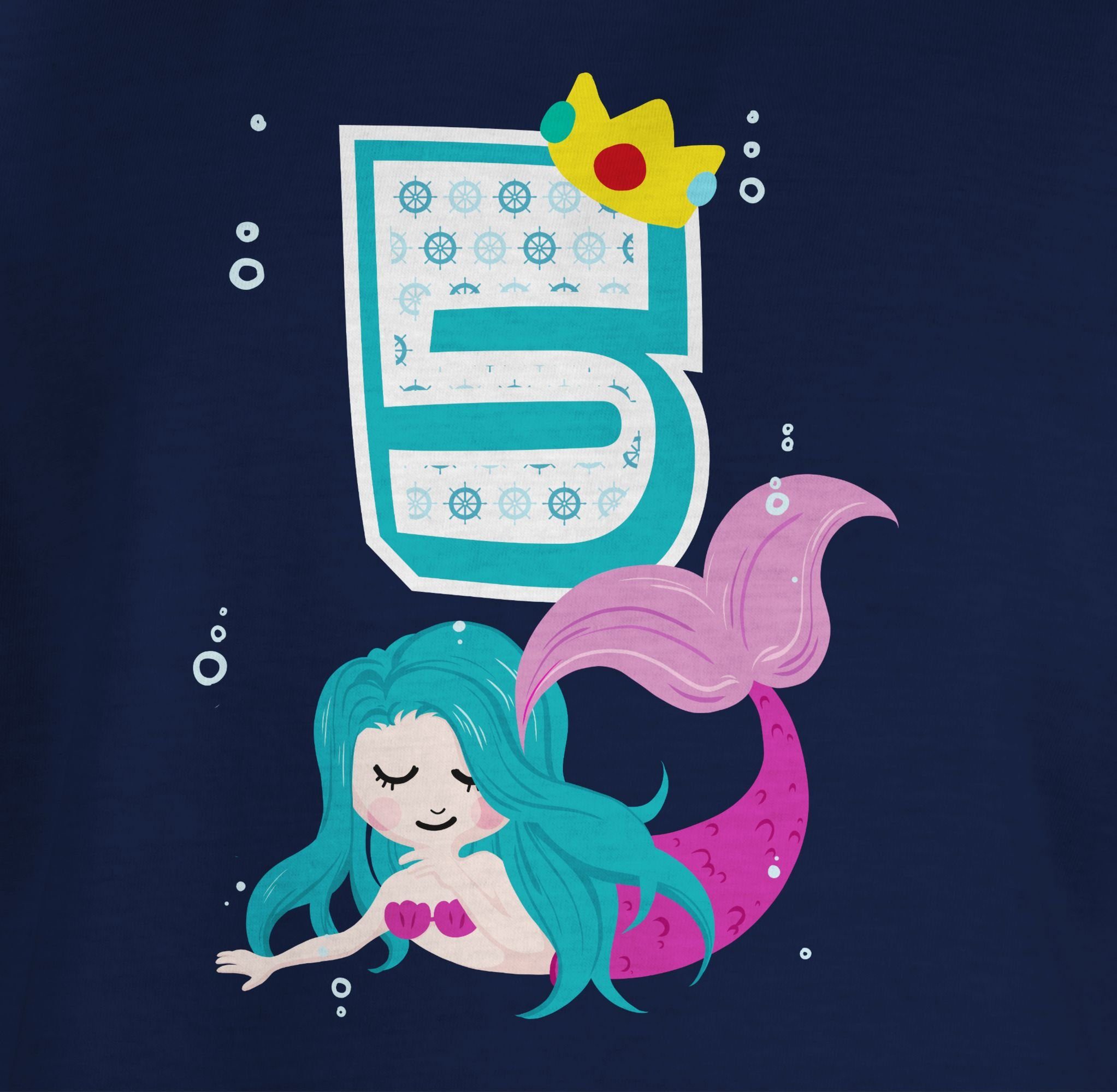 Dunkelblau 5. Fünfter Meerjungfrau Geburtstag T-Shirt Shirtracer 3