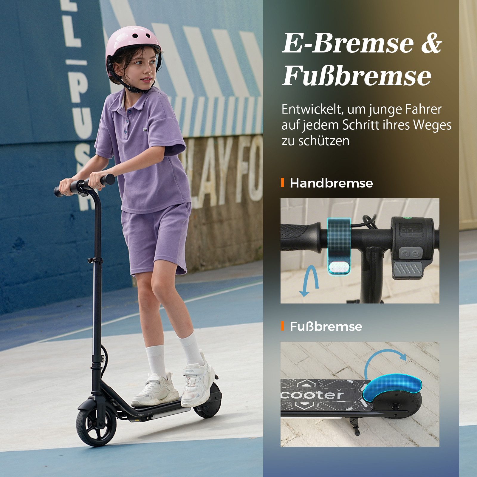 iscooter E-Scooter Kinder Elektroroller,Einstellbare Lenkerhöhe,Doppeltes Bremssystem, (1 tlg), Bunte Lichter, Intelligente LED-Anzeige,Reichweite 9 km