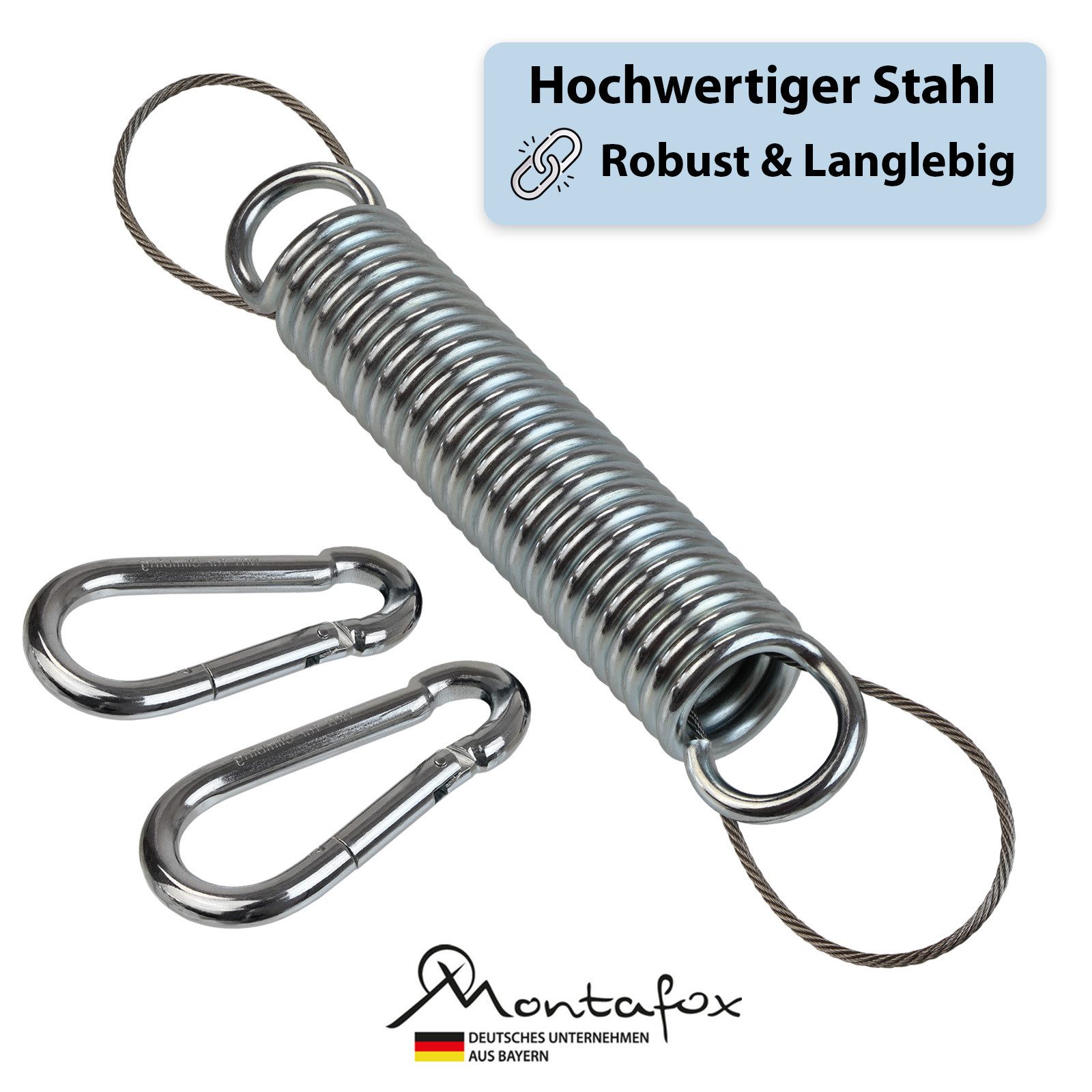 Montafox Zugfeder Stahlfeder für Hängesessel mit Sicherungsseil und zwei Karabinerhaken – Bild 3 von 5