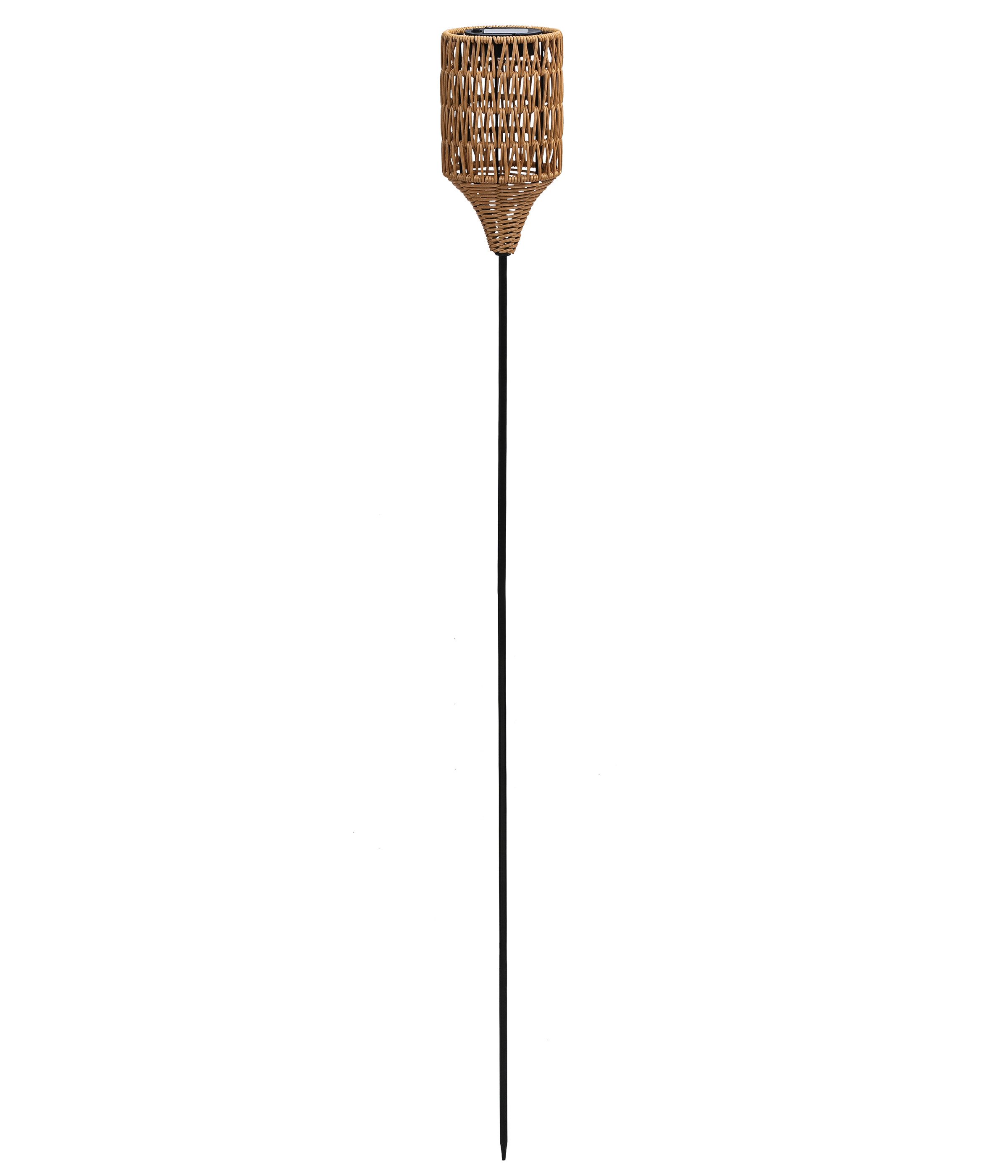 Dehner LED Solarleuchte Solarstab Mila, Lichtfarbe warmweiß, Ø 12 cm, Höhe 110 cm, Warmweiß, Gartenfackel im Boho-Stil aus Kunststoffgeflecht