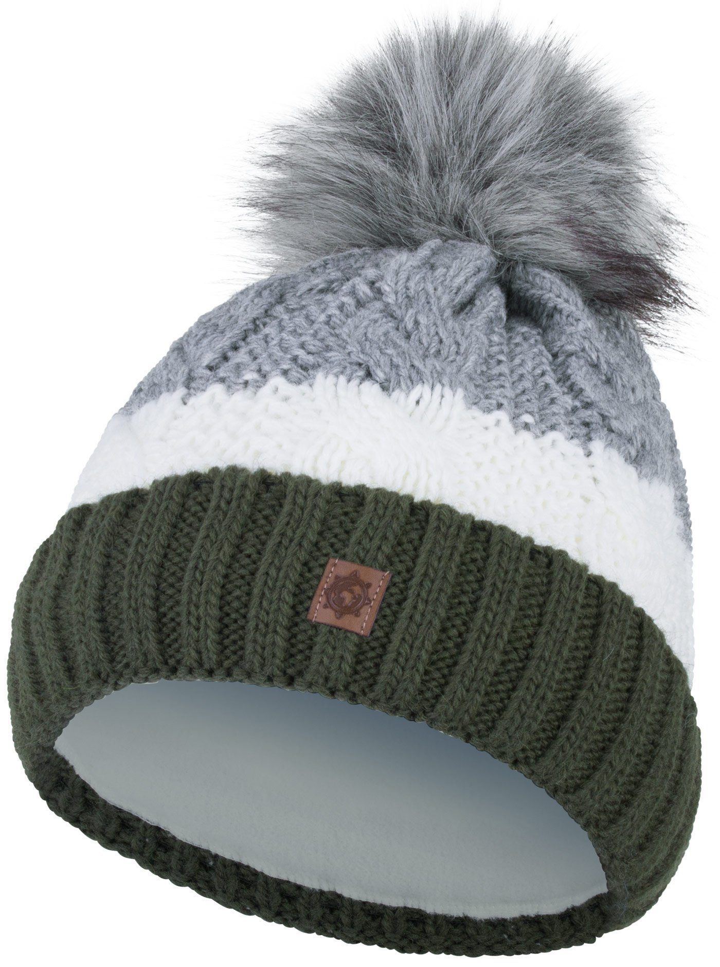 compagno Bommelmütze (1-St) Bommelmütze Wintermütze gestreift Damen Fleecefutter Beanie