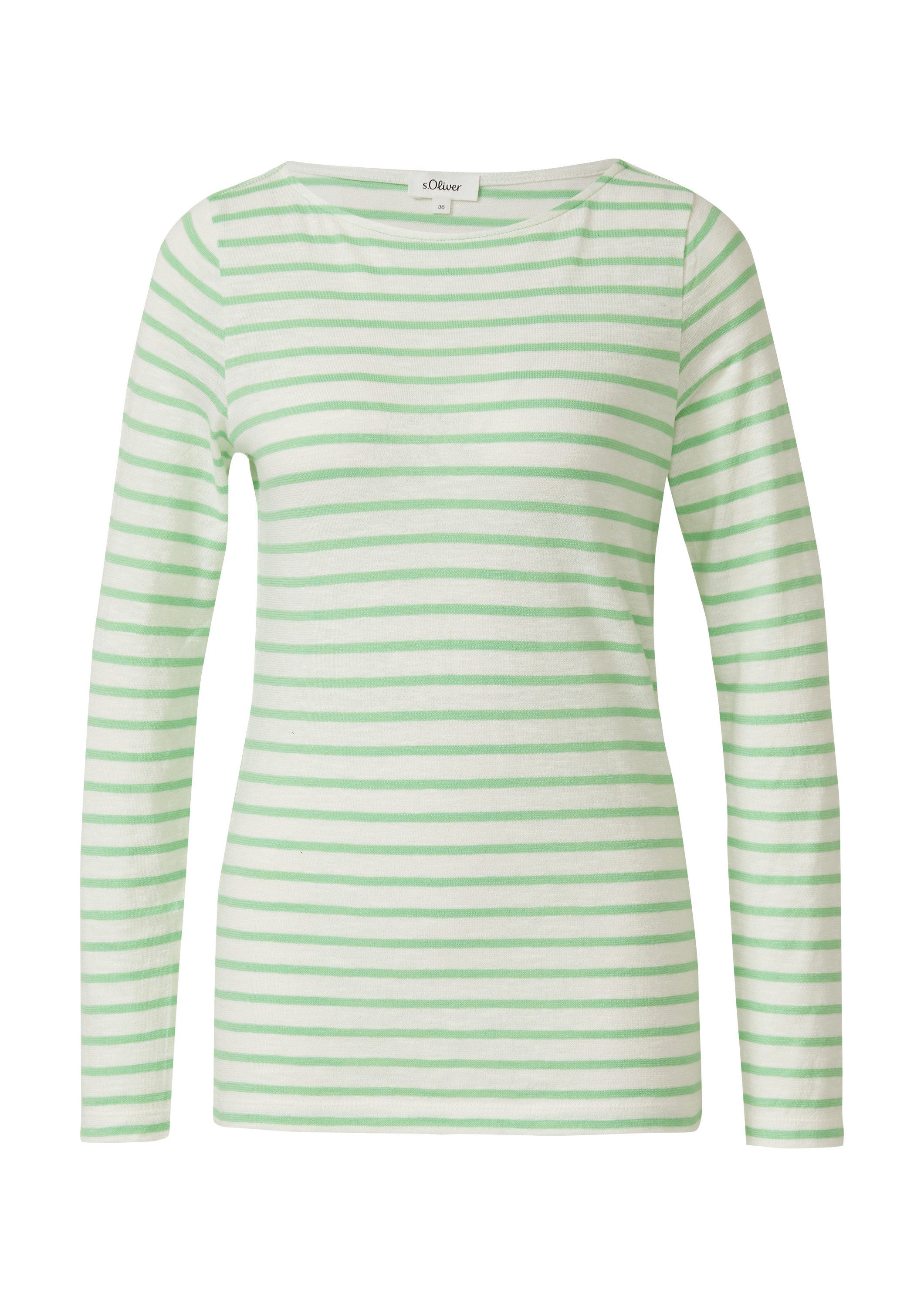 s.Oliver Langarmshirt T-Shirt Gestreiftes Langarmshirt aus Flammgarm mit U-Boot-Ausschnitt