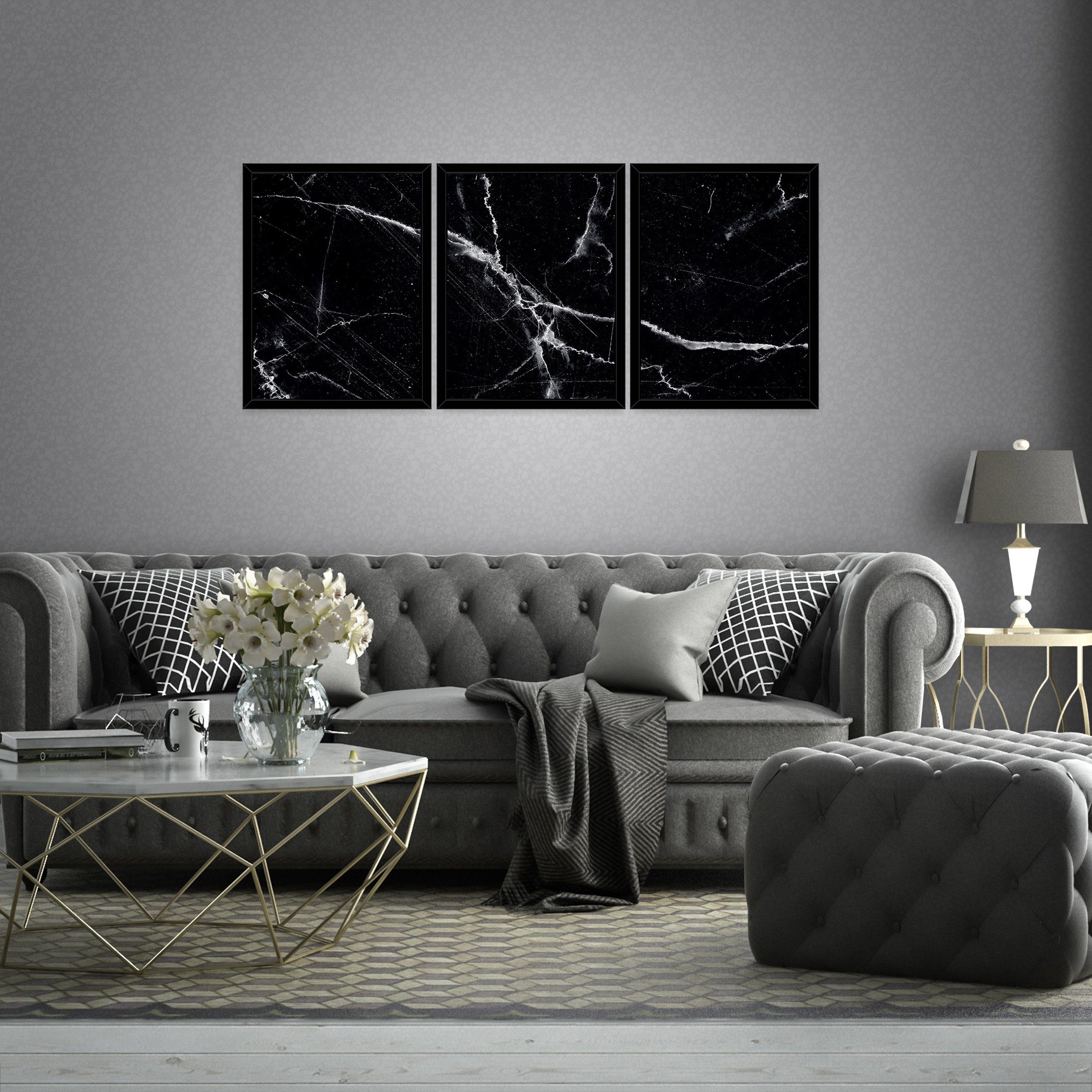 Wallarena Poster Set Rahmen Wohnzimmer, SET 3 Mit Wandbilder Mar,mor St), Bilder x Kunstdruck 30x40 (3er, cm 3er 3 3 Wandbild Teilig