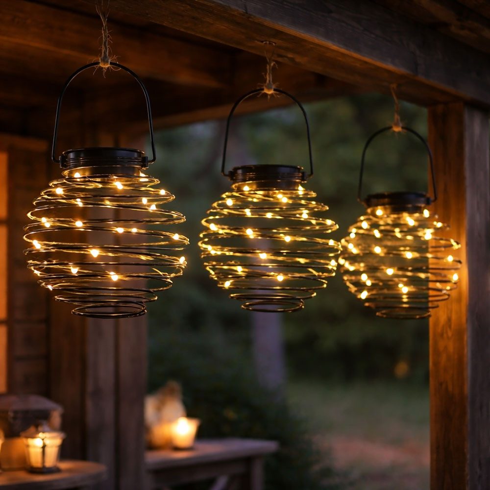Expo Börse LED Solarleuchte, LED-Leuchtmittel fest verbaut, Warmweiß, LED Solarleuchte Bienennest Solarlampe Spirale Außenleuchte 3er Set