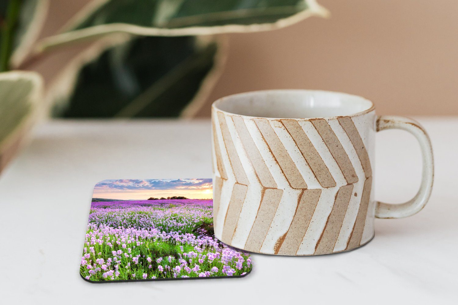 Tasse Wiese Untersetzer, Lila Himmel Natur, Blumen - - - MuchoWow für Gläser, Tischuntersetzer, Lavendel - - Sonnenuntergang Korkuntersetzer, Zubehör Glasuntersetzer Glasuntersetzer, - 6-tlg.,