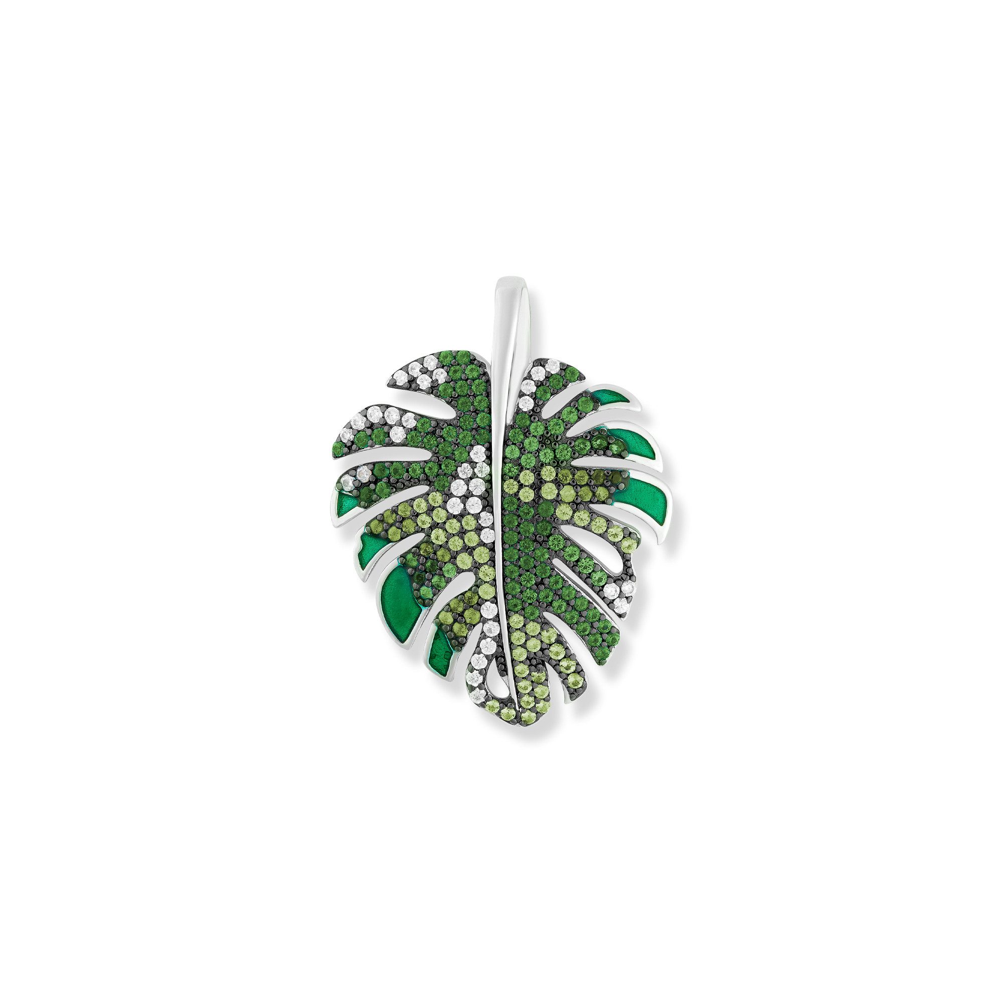 Seinerzeit FLORA & FAUNA Kettenanhänger Malu Monsterablatt Anhänger, Schmuck aus 925 Sterling Silber (Von der farbenprächtigen Welt des Dschungels inspirierter Damenschmuck mit liebevoll gestaltetem exotischem Blüten- und Blattmotiv – ein besonderer Begleiter im Alltag und zu besonderen Anlässen, 1-tlg., inkl. Geschenkverpackung für Frauen ob Freundin, Mutter, Ehefrau, Oma), rhodiniert, geschwärzt, mit Emaille und Zirkonia-Steinen