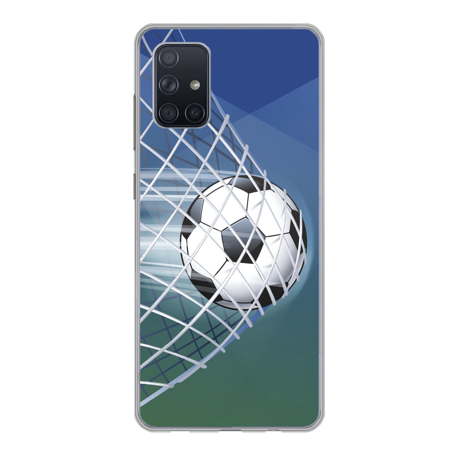 MuchoWow Handyhülle Eine Illustration eines Fußballs im Netz - Jungen - Mädchen - Kinder, Handyhülle Samsung Galaxy A51 5G, Smartphone-Bumper, Print, Handy
