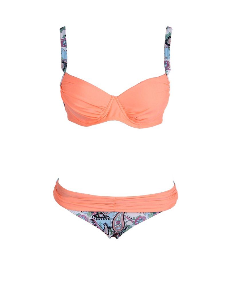 Lau-Fashion Push-Up-Bikini Damen Fashion Bikini Set mit Cups B/C Raffung Träger Strand Slip M/L Orange