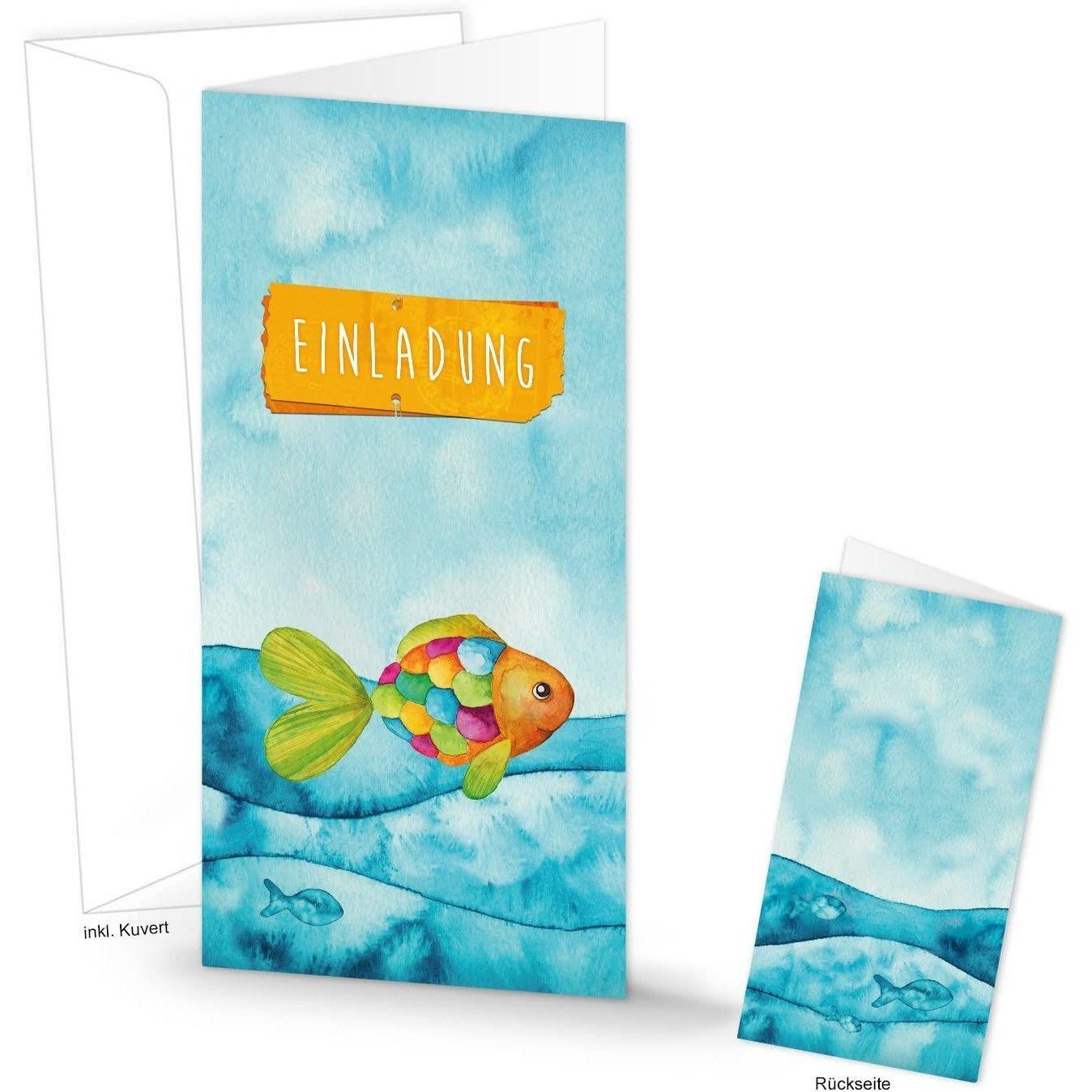 Logbuch-Verlag Klappkarte Bunte Einladungskarten türkis orange mit Regenbogenfisch - Karte