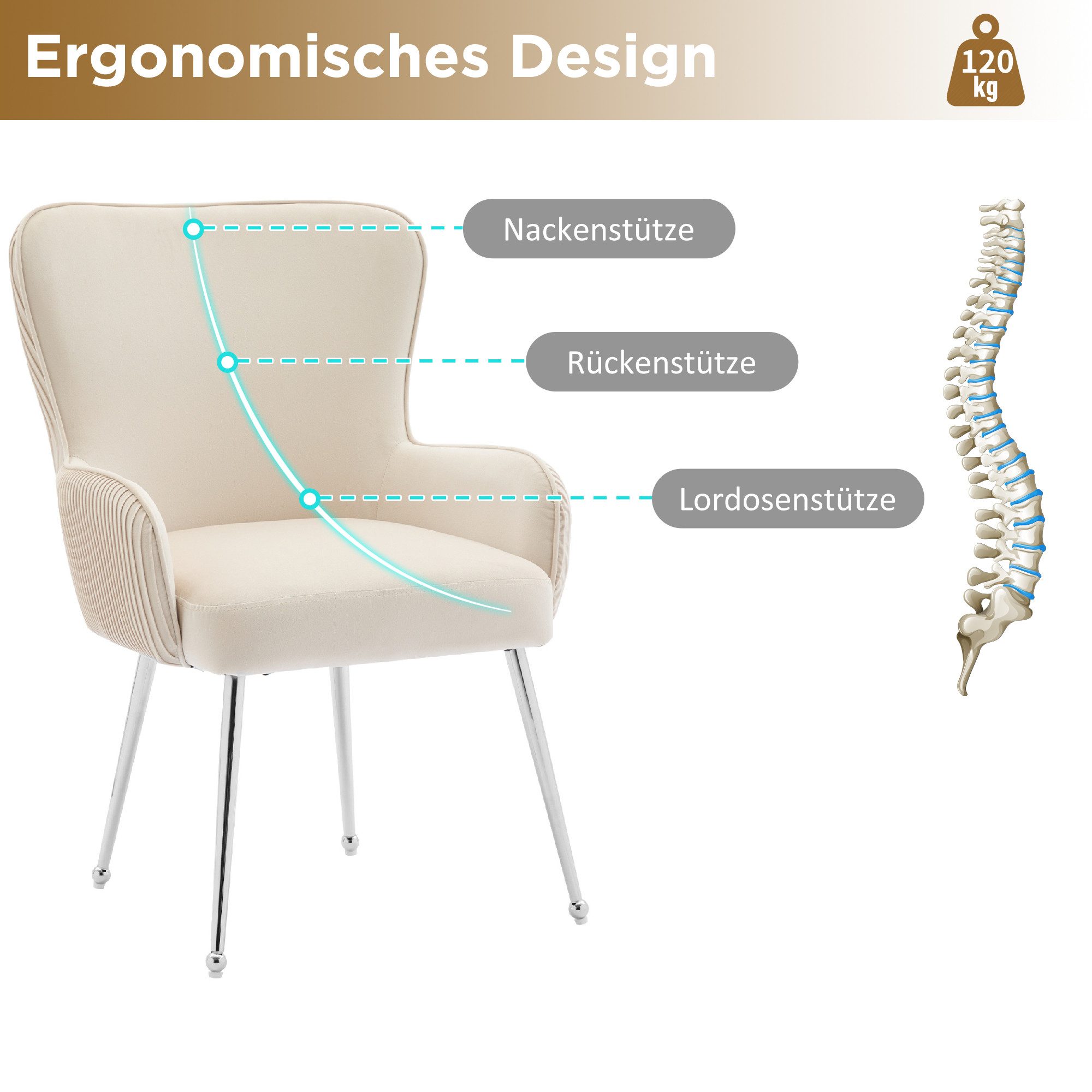 Gotagee Esszimmerstuhl Samt-Loungesessel Sessel Sitzgruppen Metall günstig online kaufen