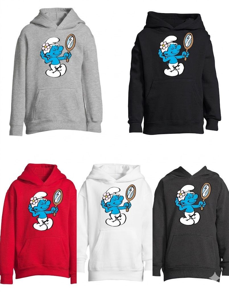 Blondie & Brownie Hoodie Beauty Schlumpf Spiegelmotiv Kinder Hoodie Cartoon Freizeit (Einzelartikel) Kinder Hoodie Beauty Schlumpf Spiegel Motiv Baumwollmix Kapuze Casual