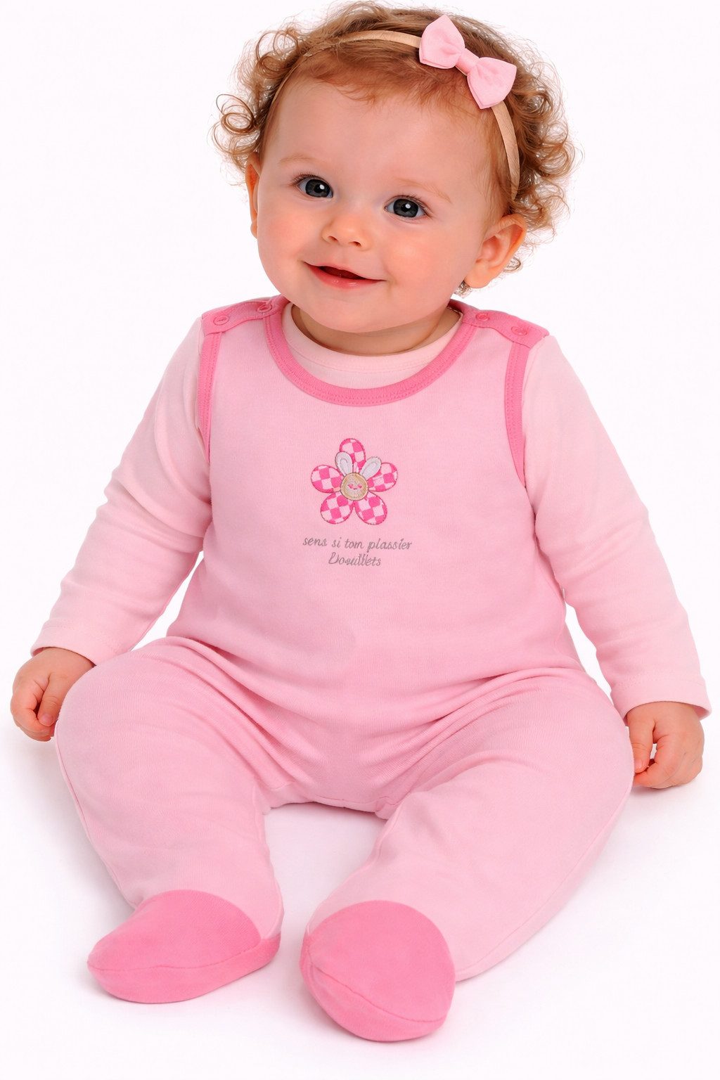 La Bortini Strampler Stramplerhose Langarmshirt Stirnband Baby Anzug in Rosa mit Blumen (für Neugeborene Bsbys, 3-tlg Set für Mädchen,Stirnband-Schleife, Stramplerhose, Shirt) Erstlingsset mit Kopfband 50 56 62