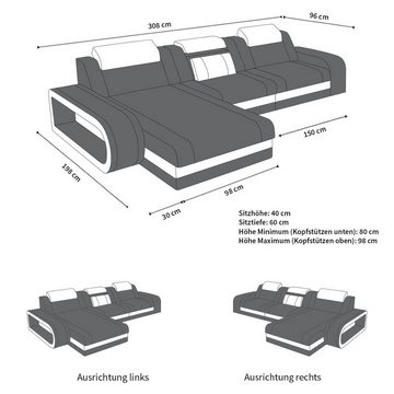 Sofa Dreams Ecksofa Leder Sofa Berlin L Form Ledersofa Ledercouch, Couch, mit LED, wahlweise mit Bettfunktion als Schlafsofa, Designersofa