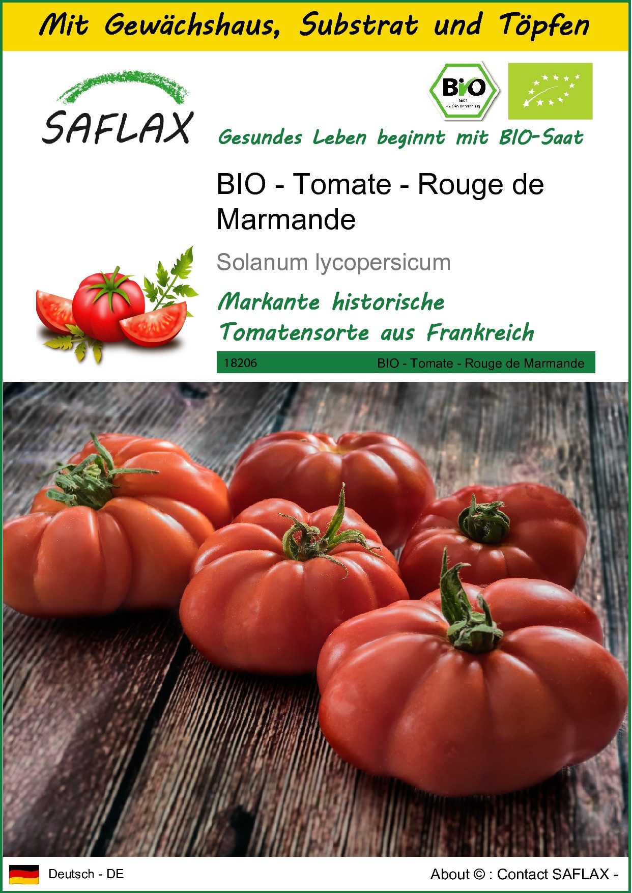 Gemüsesamen SAFLAX - Anzuchtset - BIO - Tomate - Rouge de Marmande