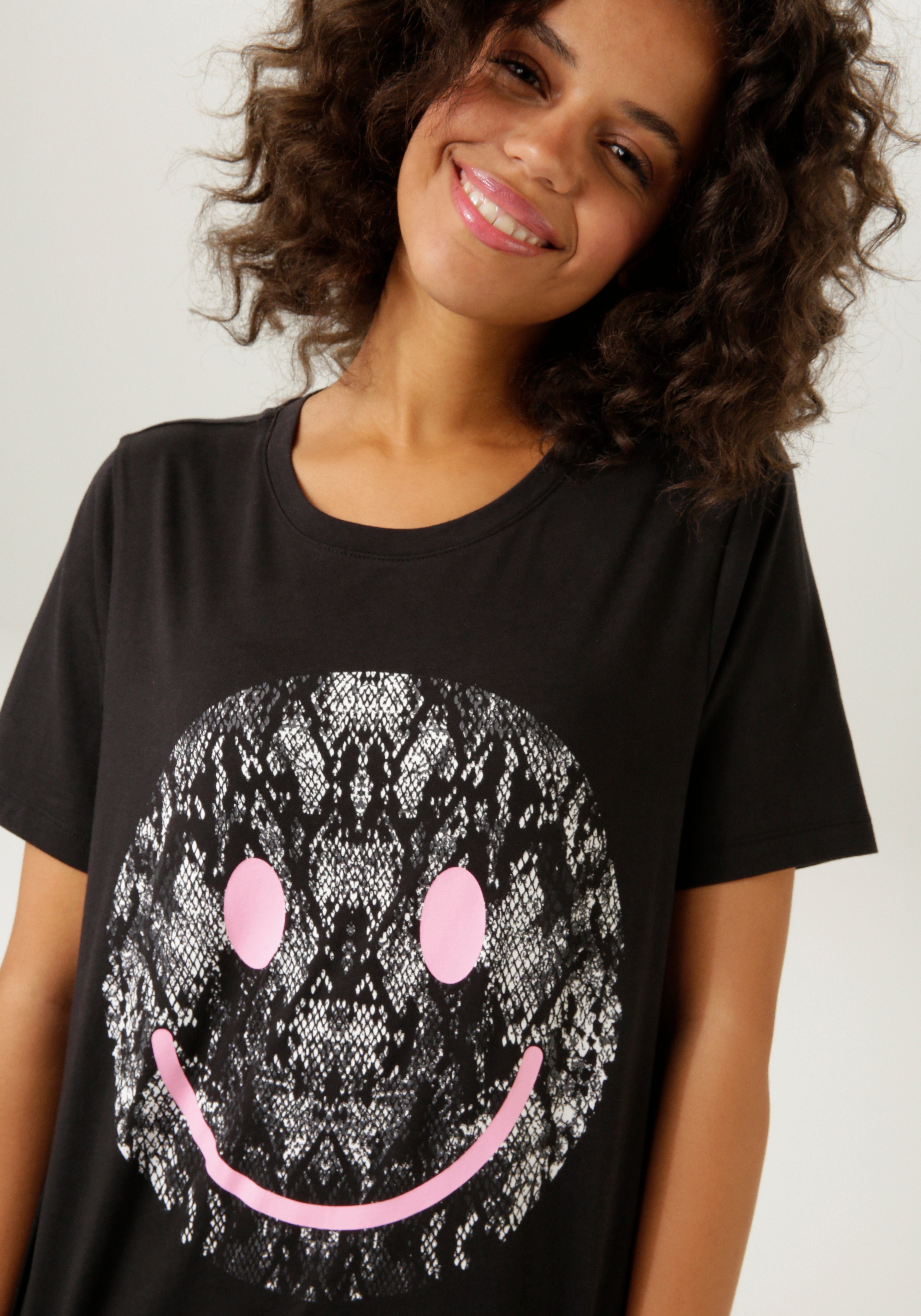 Aniston CASUAL T-Shirt mit Smiley-Frontprint im Animal-Look