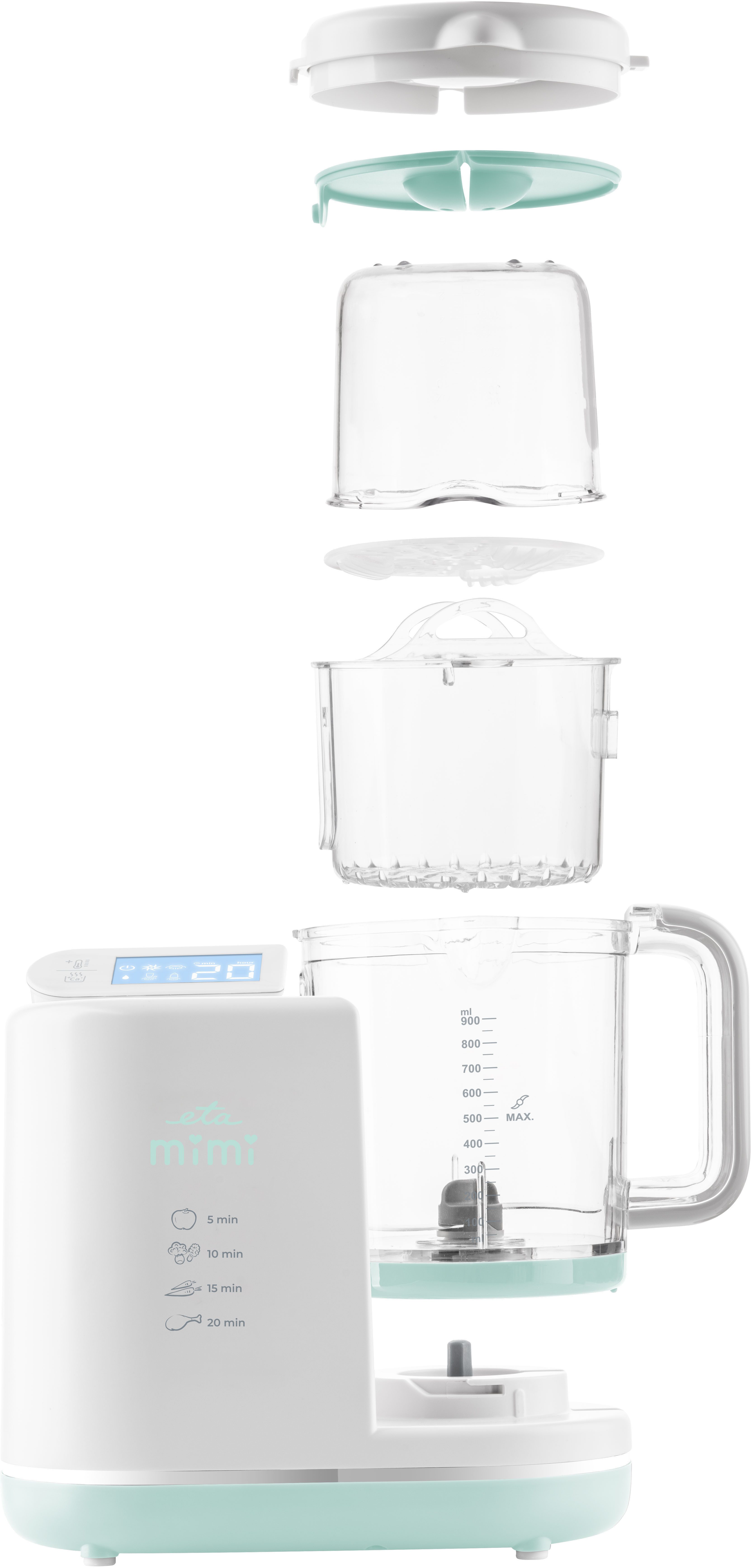 eta Babynahrungszubereiter Dampfgarer ETA Mimi, 700 W, 6-in-1-Multifunktionsgerät, Touchpanel mit ausklappbarem LCD-Panel