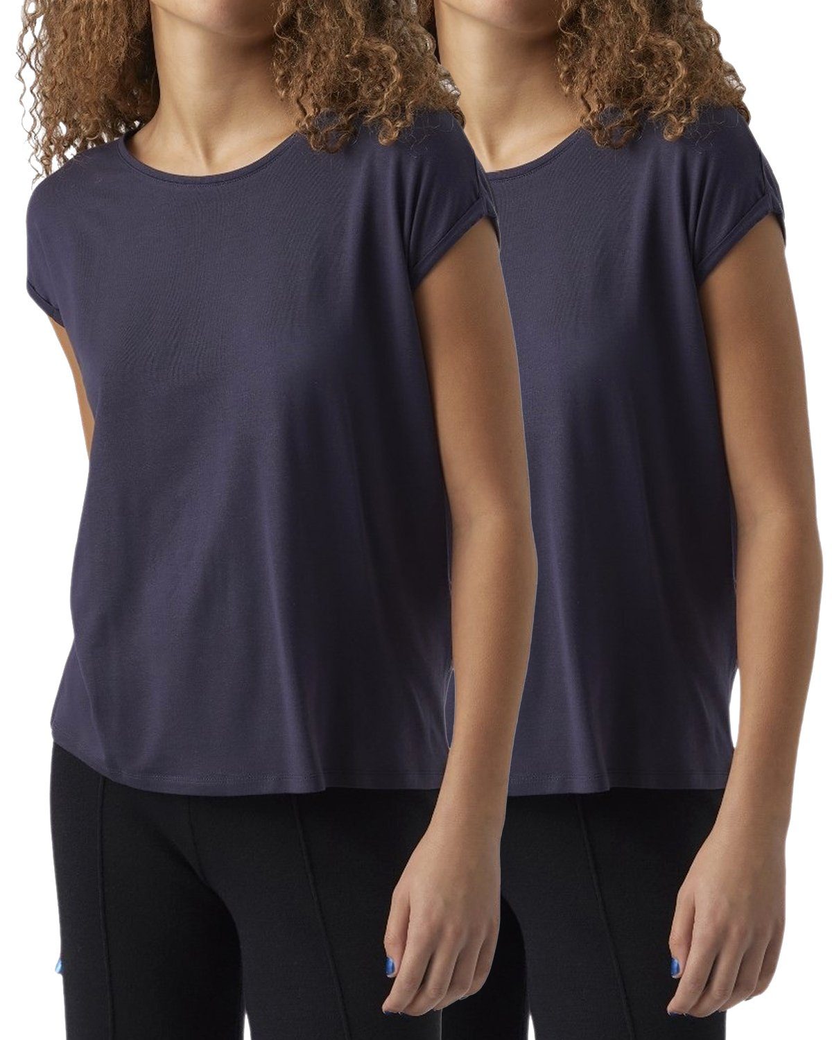 Vero Moda T-Shirt Stilvolles Basic Shirt mit Rundhalsausschnitt (2er-Pack) unifarbenes Oberteil aus Baumwollmischung, Größe L