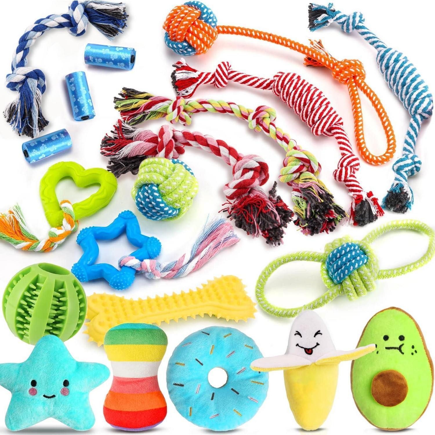 LuxusKollektion Snackball Hundespielzeug 20er Pack Seil & Quietsche, Textil, (20-tlg)