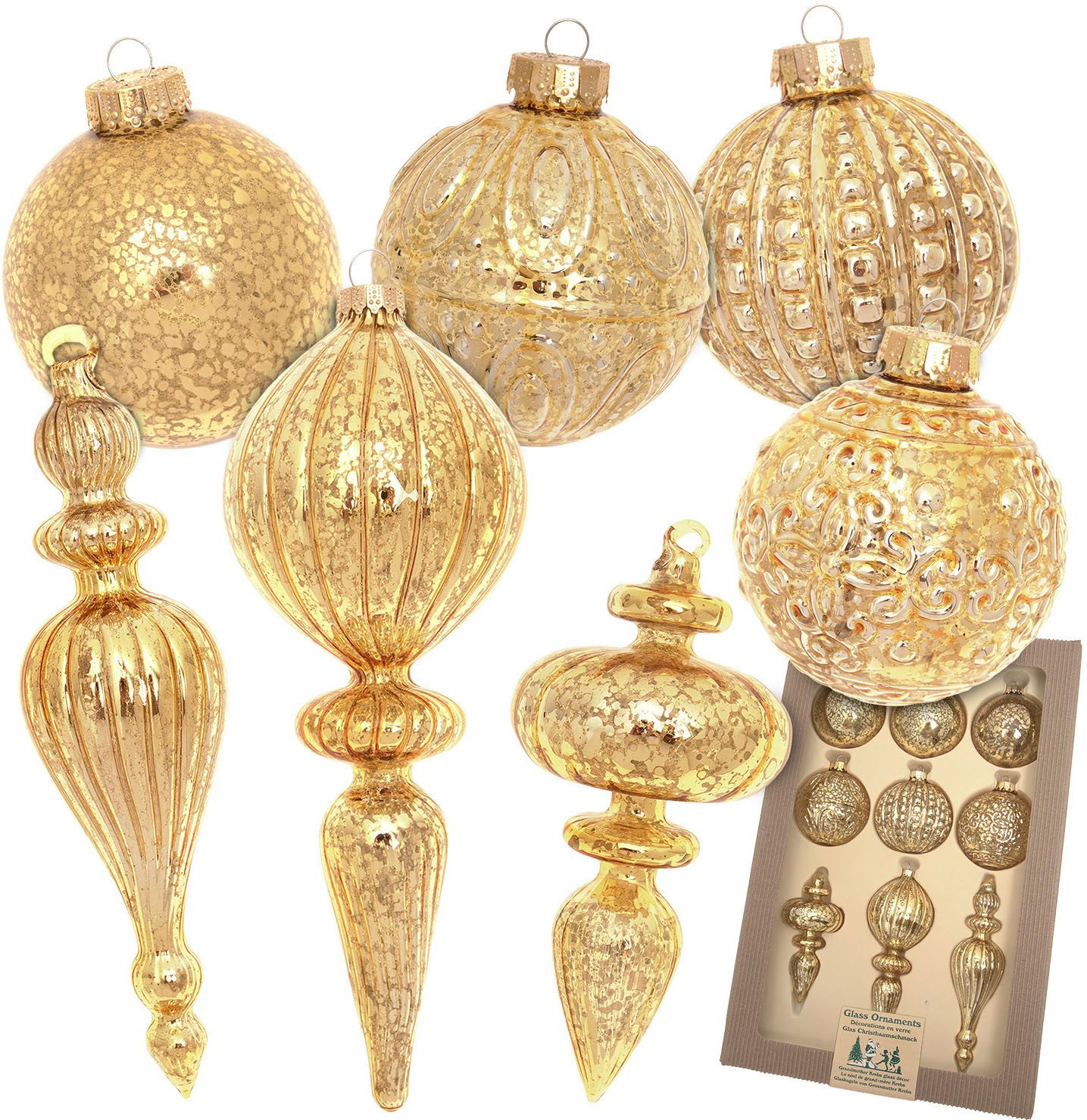 Krebs Glas Lauscha Christbaumschmuck Antikes Mercury Glas Меню (9-tlg), Christbaumschmuck aus Glas, mundgeblasen, handgefertigt