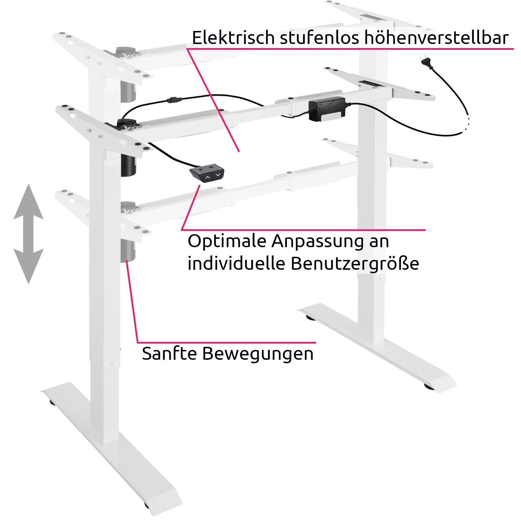 tectake Tischgestell Tischgestell elektrisch höhenverstellbar (1-St., 1  tlg), Speicher- und Alarmfunktion, verstellbare Schienenbreite