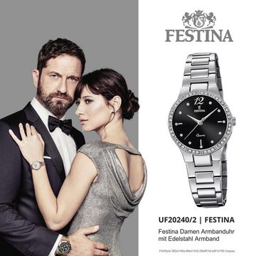 Festina Quarzuhr Festina Damen Uhr F20240/2 Edelstahl, Damen Armbanduhr rund, Edelstahlarmband silber