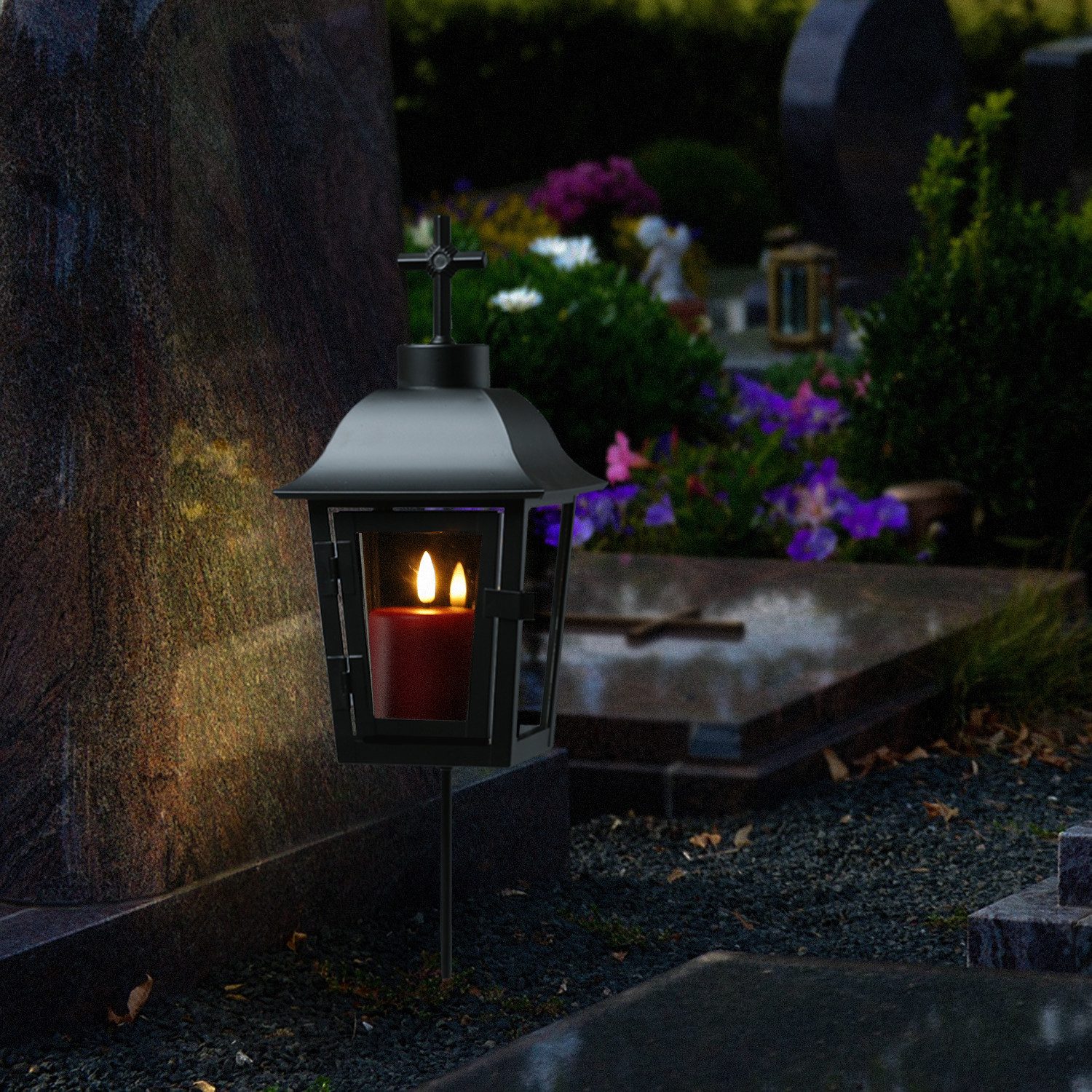 MARELIDA LED Laterne Grablaterne mit Mini LED Kerze Grablicht wechselbare S günstig online kaufen