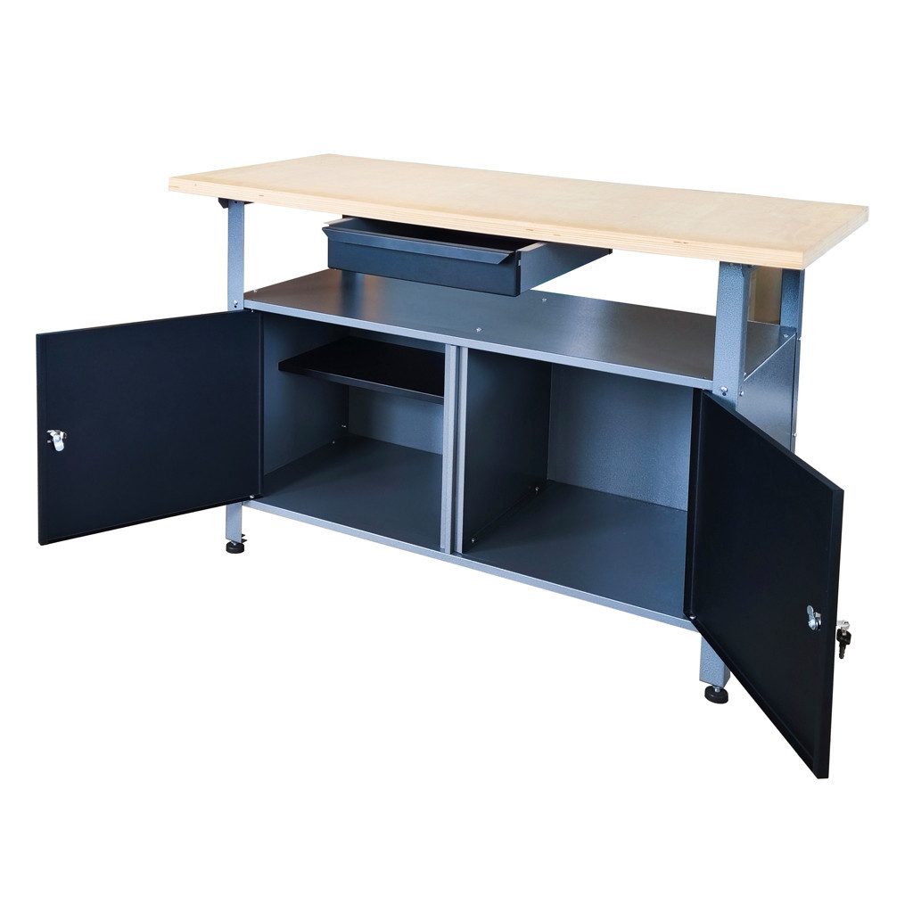 Kreher Werkbank XL aus Metall mit 2 Tür in Schwarz