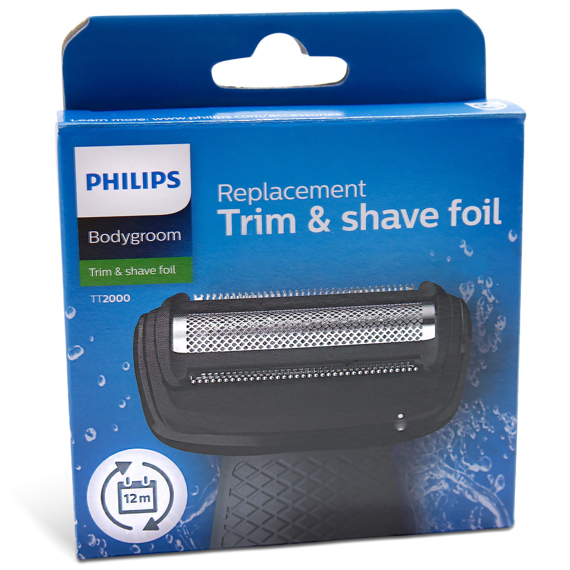 Philips Ersatzscherkopf TT2000/43 mit Kammaufsatz 3 mm, 1 St., Scherfolie für Bodygroom Haarschneider