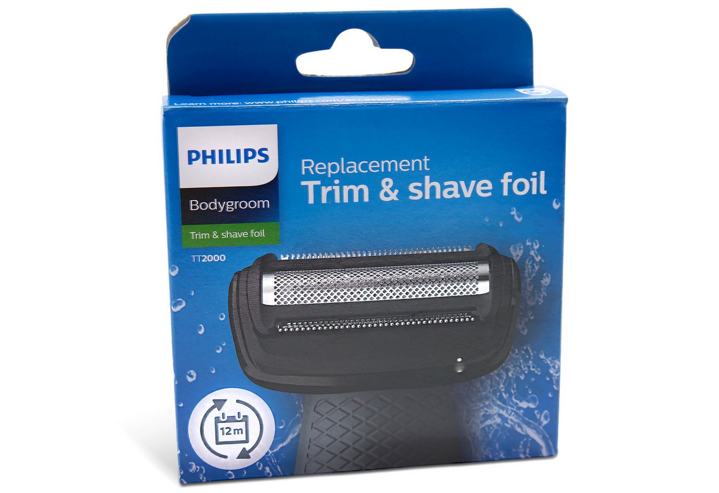 Philips Ersatzscherkopf TT2000/43 mit Kammaufsatz 3 mm, 1 St., Scherfolie für Bodygroom Haarschneider