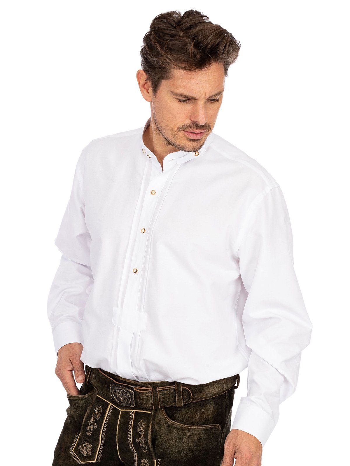 LF103 weiß Hemd Stehkragen (Regular Trachtenhemd Fit) Almsach