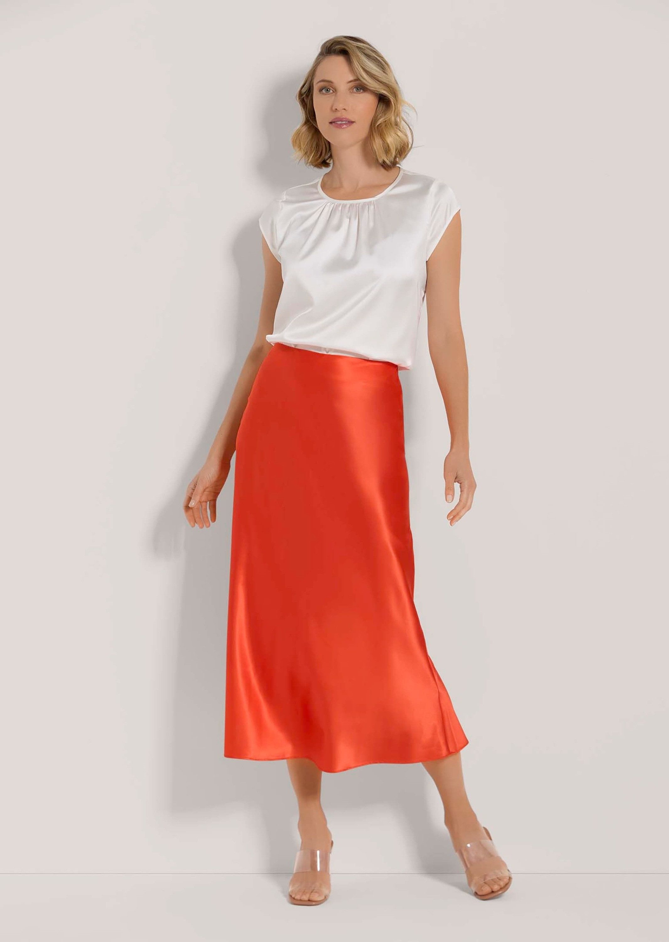 MADELEINE Maxirock Midi Satinrock für elegante Anlässe Zart schimmernder Rock mit seitlichem Reißverschluss, gefüttert