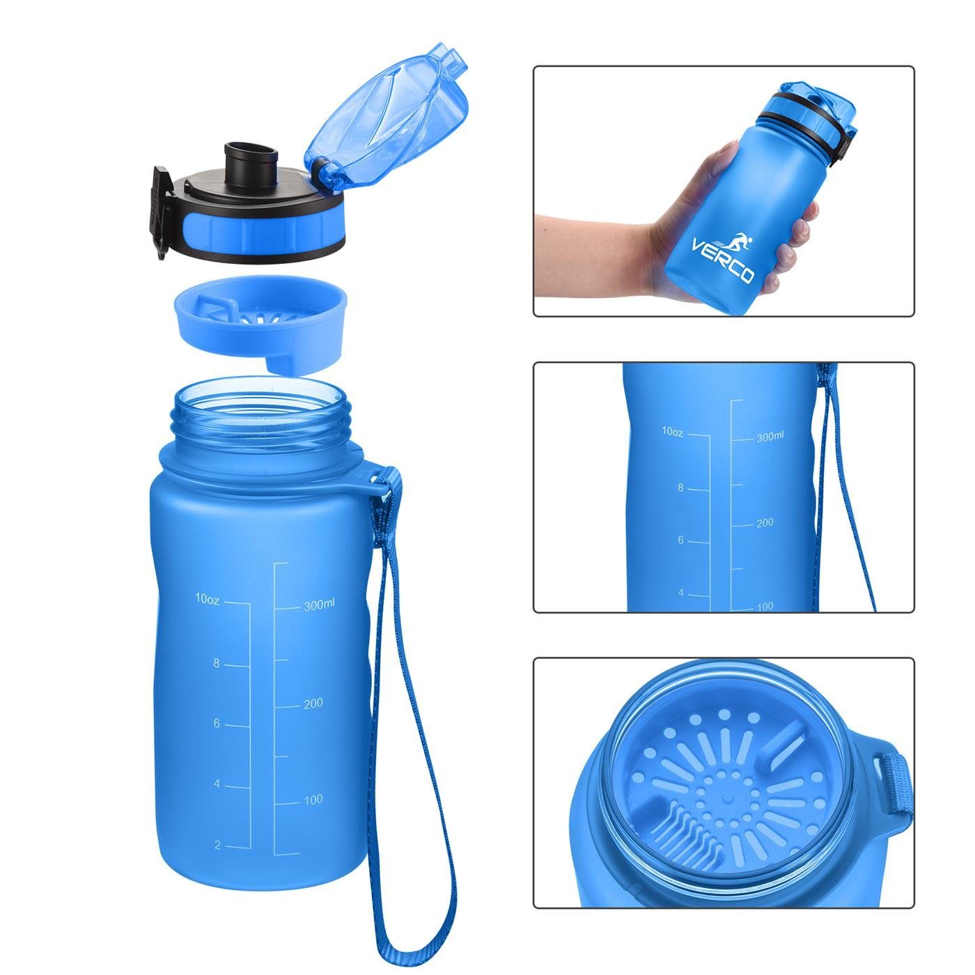mit Flasche, BPA Fruchtsieb Trinkflasche 350 VERCO Blau Sport Tritan Liter Frei 0,35 ml nachhaltig Wasserflasche wiederverwendbar