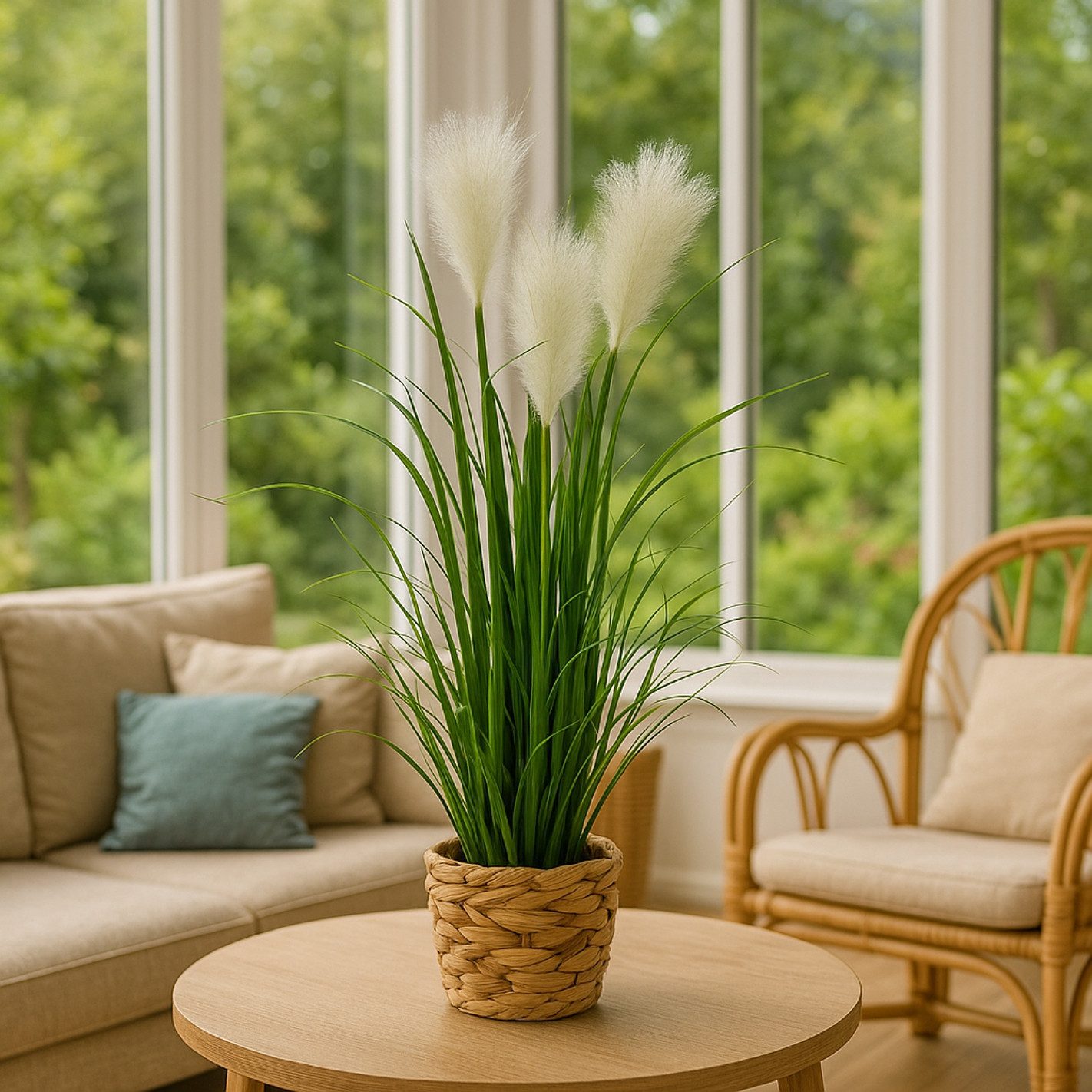 Kunstpflanze Pampasgras, I.GE.A., Höhe 80 cm, Mit Übertopf, künstliches Pampas Gras