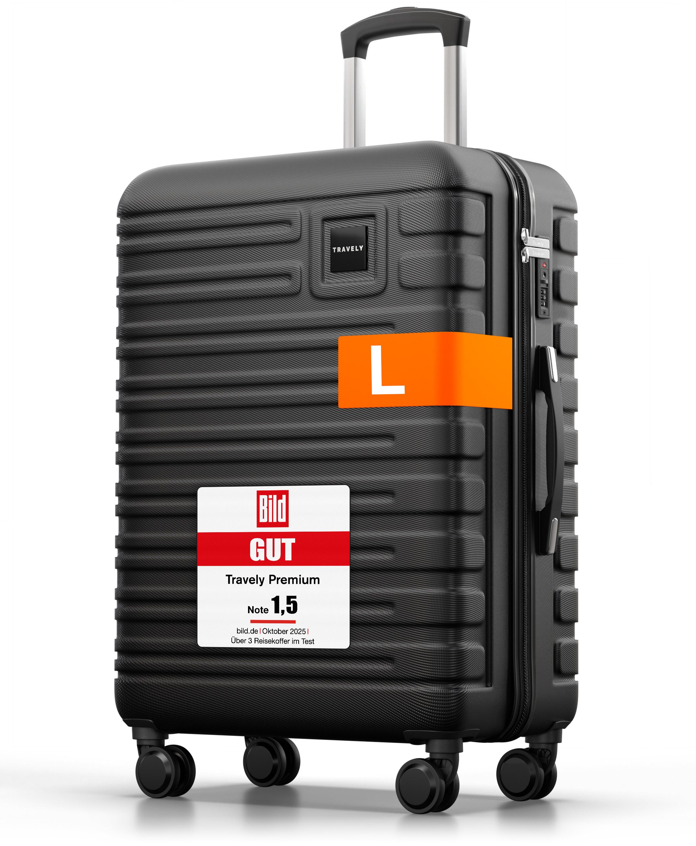 Travely Koffer Polycarbonat Koffer L 67cm - Reisekoffer, Hartschalenkoffer, Trolley, 4 Rollen, Designed in Germany, austauschbare Griffe und Rollen