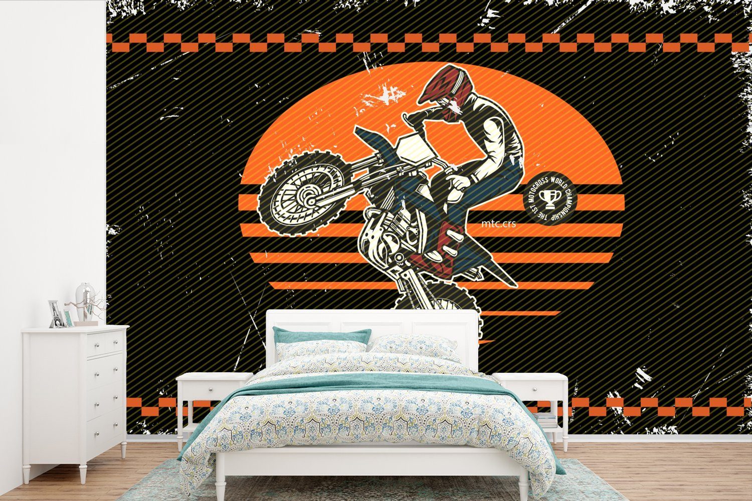 MuchoWow Fototapete Motorrad - Oldtimer - Design, Matt, bedruckt, (6 St), Wallpaper für Wohnzimmer, Schlafzimmer, Kinderzimmer, Vinyl Tapete