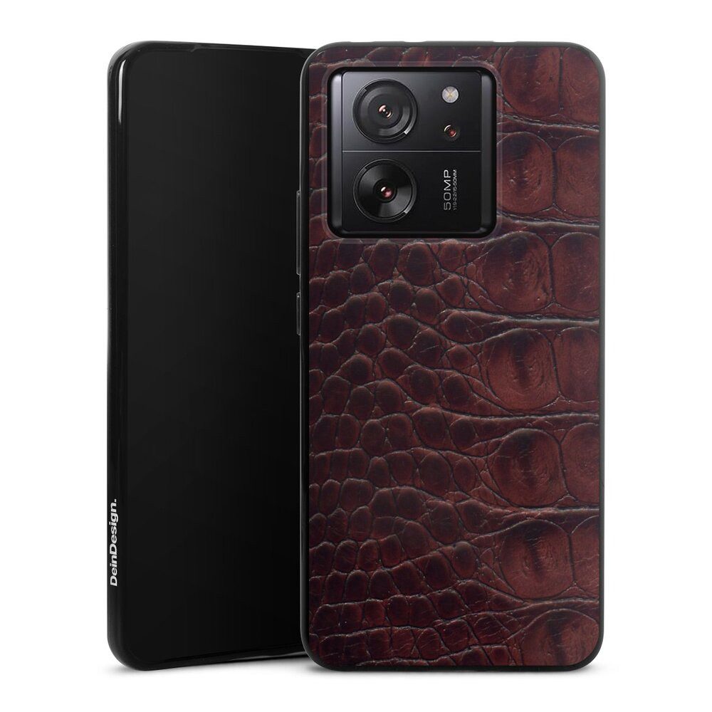 DeinDesign Handyhülle Krokodil Leder Animalprint Croco dark brown, Xiaomi 13T Pro Silikon Hülle Bumper Case Handy Schutzhülle