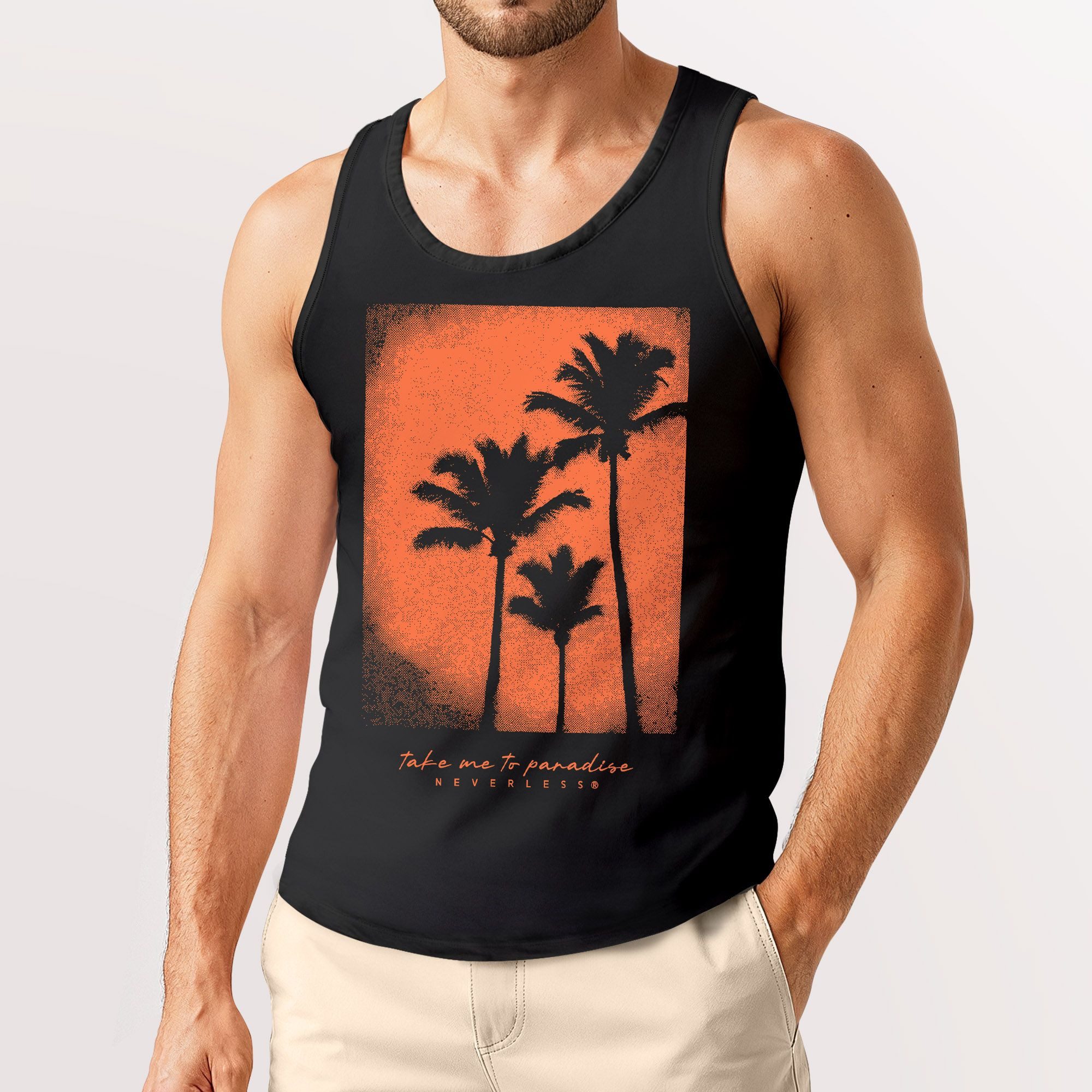 Neverless Tanktop Herren Tank-Top Palmen Fotoprint Vintage Retro Style Sommer Fashion mit Print