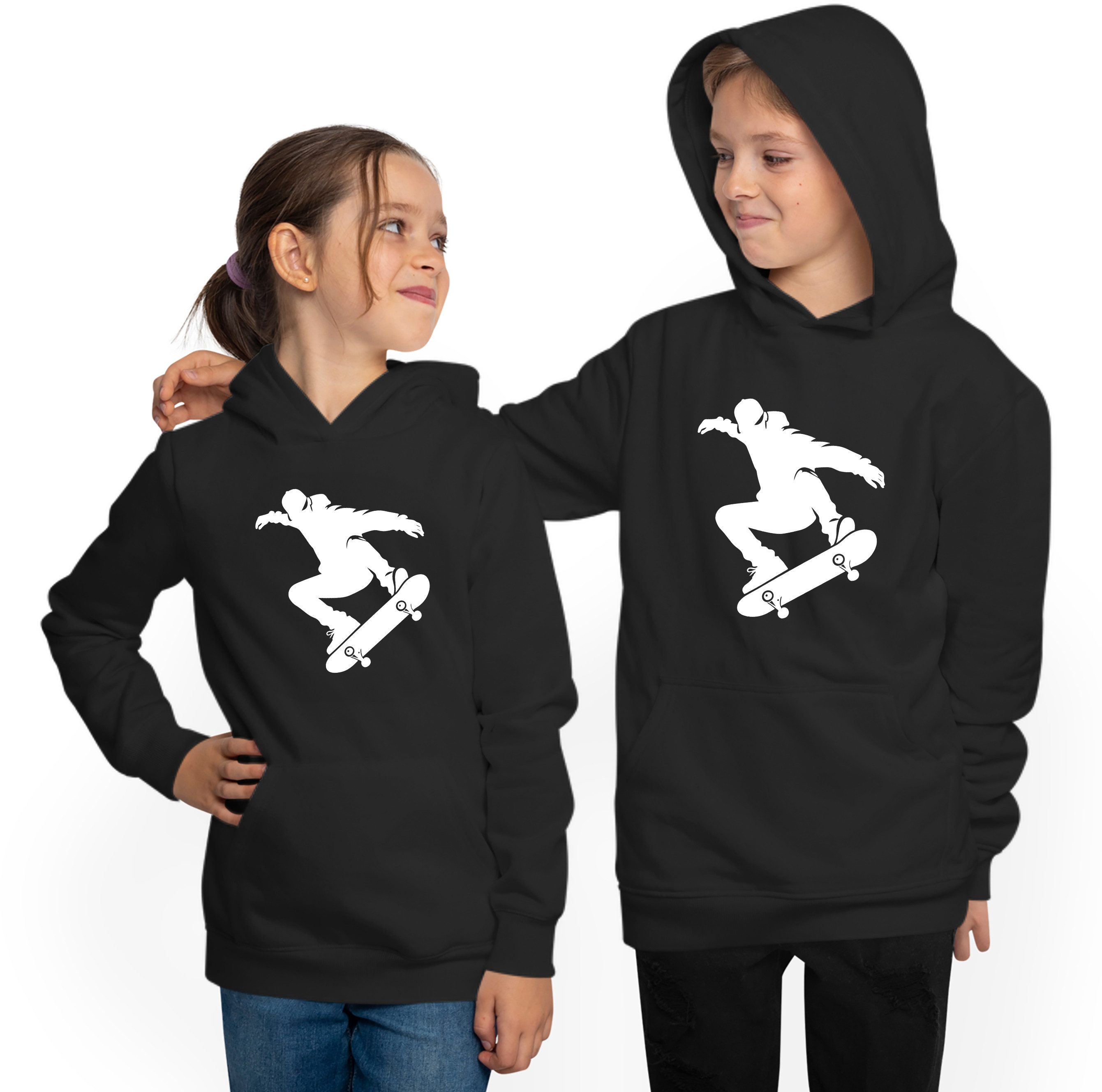 MyDesign24 Hoodie Kinder Skater Kapuzen Pulli Springender Skateboarder Kapuzensweater i725 – Bild 2 von 5