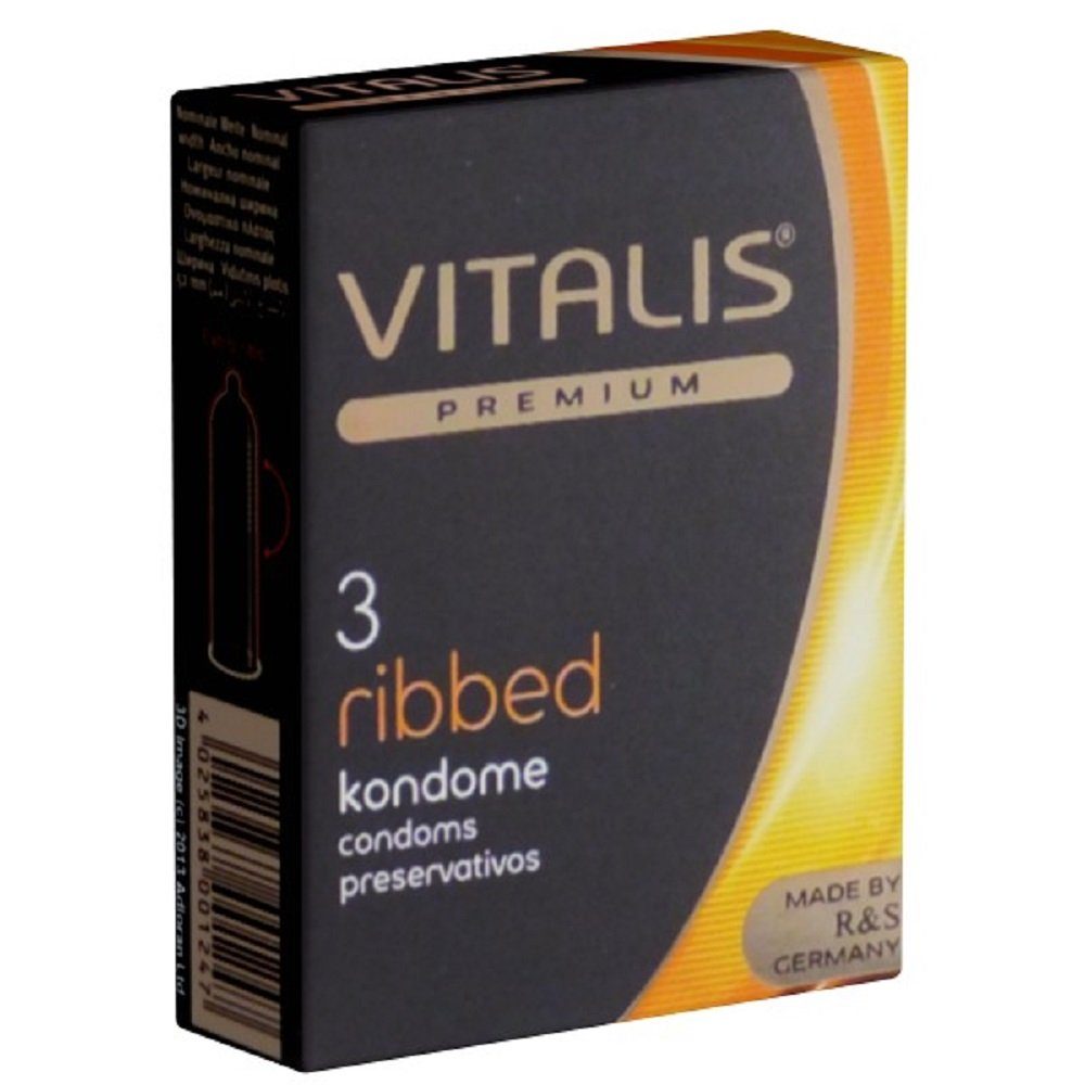 VITALIS Kondome PREMIUM Ribbed (Kondome mit Rippen) kleine Packung mit, 3 St., Kondome für mehr Lust und mehr Stimulation, zuverlässig, sicher und angenehm im Gebrauch