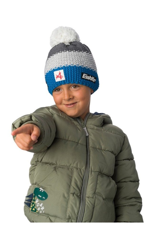 Eisbär Bommelmütze Wintermütze (Pompon) Star SA Kinder - blau/grau - 1 Stück