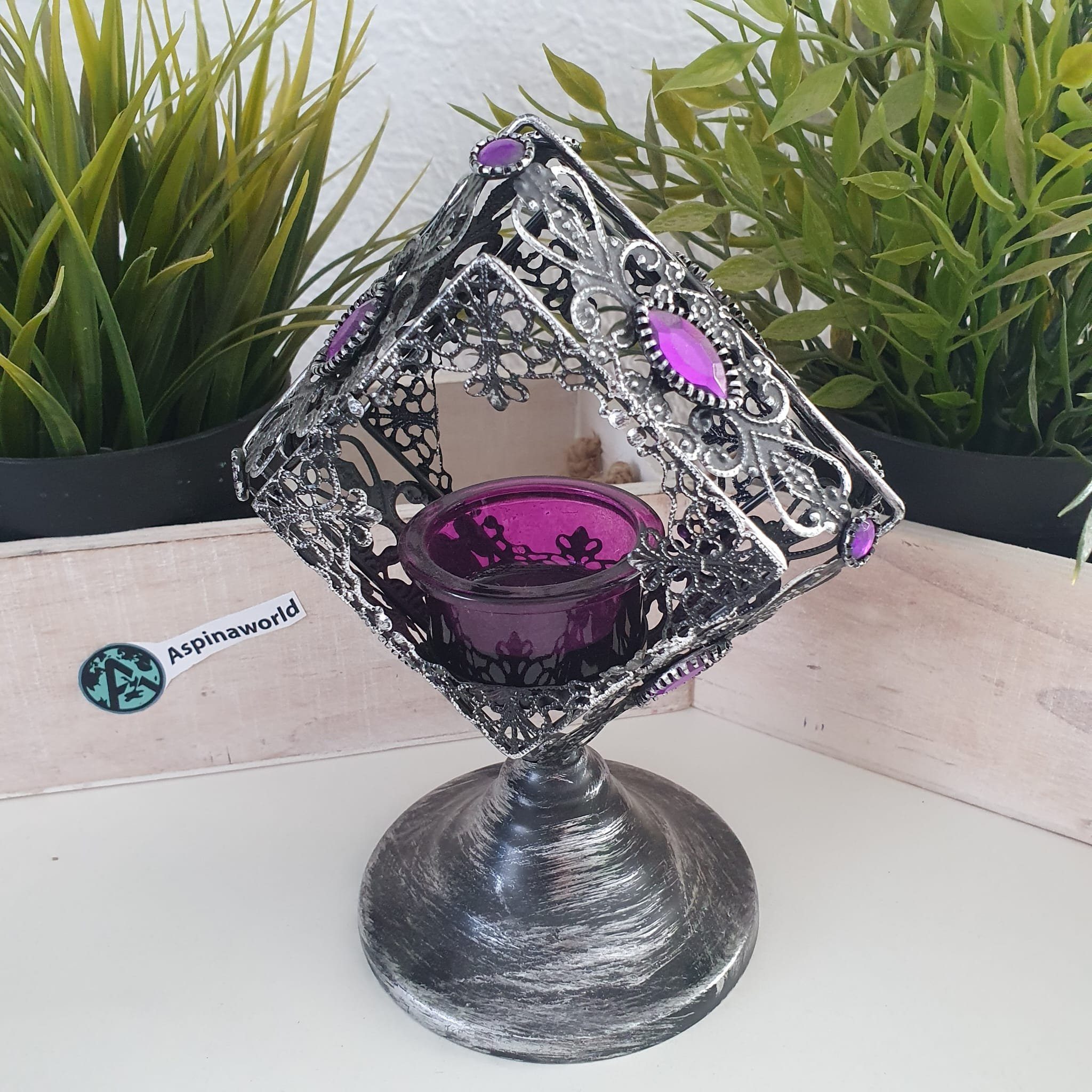 Metall Teelichthalter lila Aspinaworld quadratisch 17 cm Teelichthalter