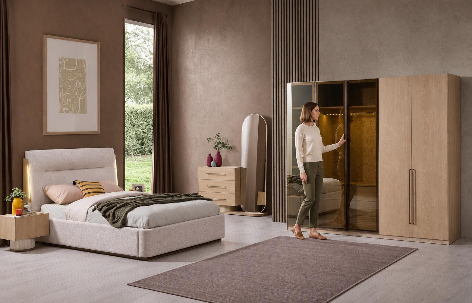 Xlmoebel Kleiderschrank Stilvoller Kleiderschrank mit Glasfront und LED-Beleuchtung in (mit Glasfront und LED-Beleuchtung) Made in Europa