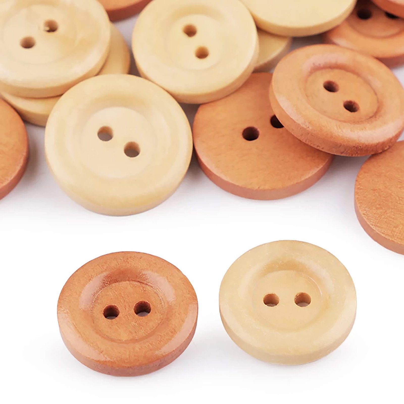 maDDma Knopf 10 Holzknöpfe, 2-loch, rund, verschiedene Größen, Brauntöne, 15mm